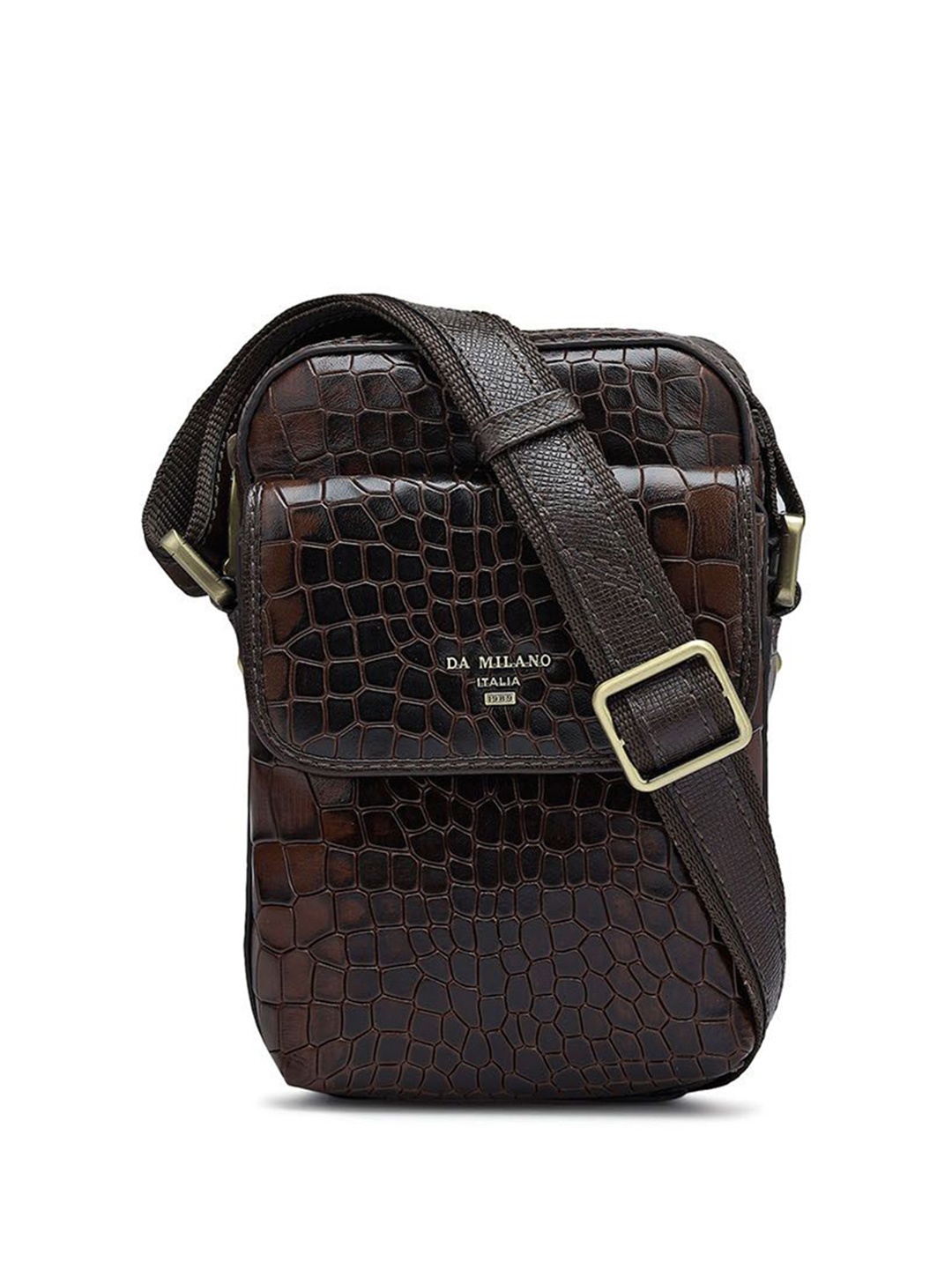 

Da Milano Men Textured Messenger Bag, Brown