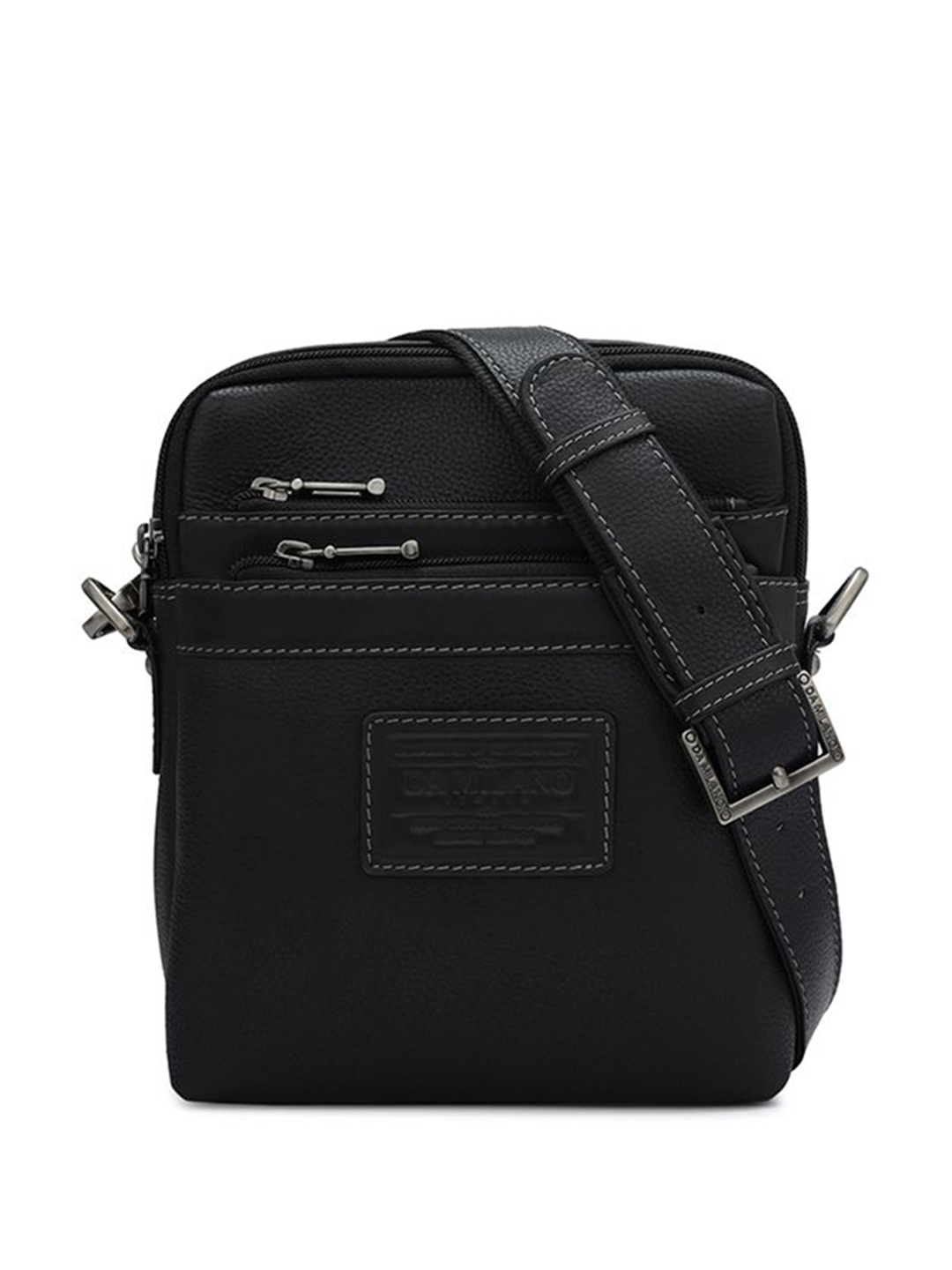 

Da Milano Men Textured Messenger Bag, Black