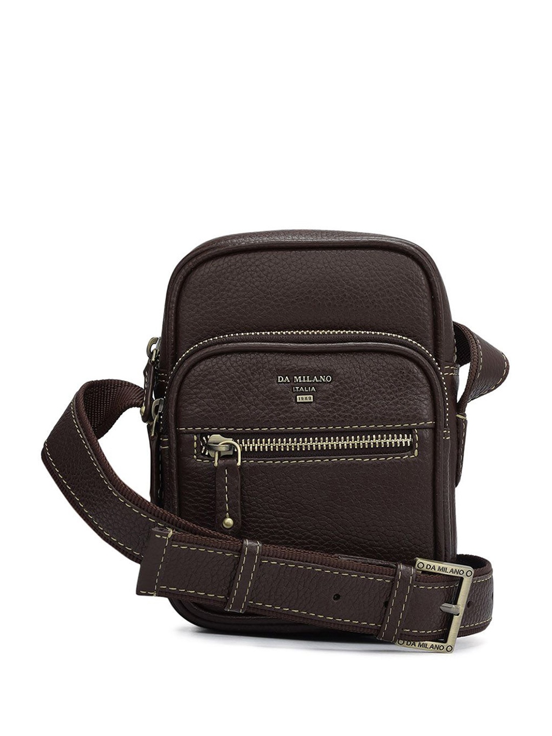 

Da Milano Men Textured Messenger Bag, Brown