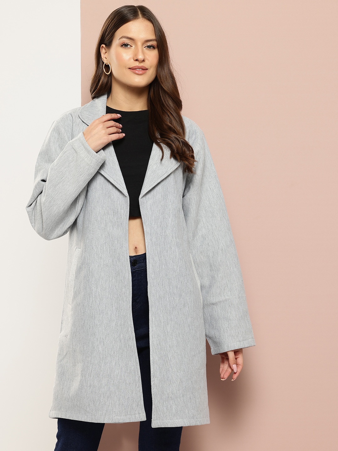 

Qurvii Fleece Longline Trench Coat, Grey