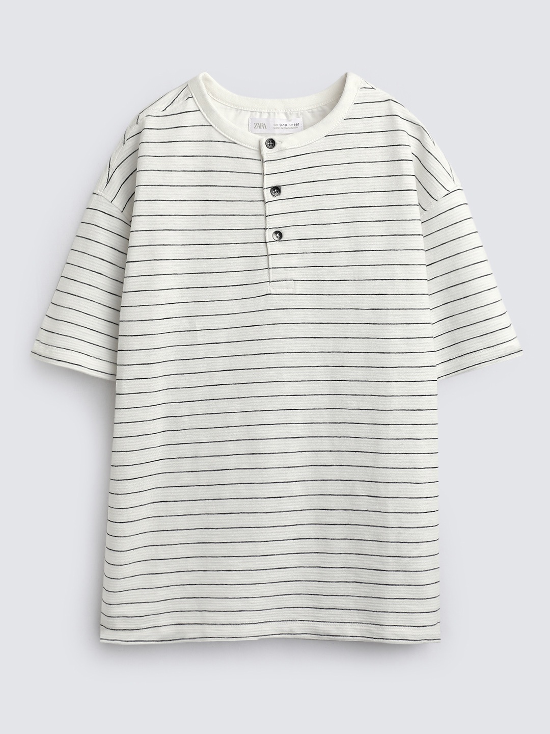 

ZARA Boys Striped Drop-Shoulder Sleeves T-shirt, White