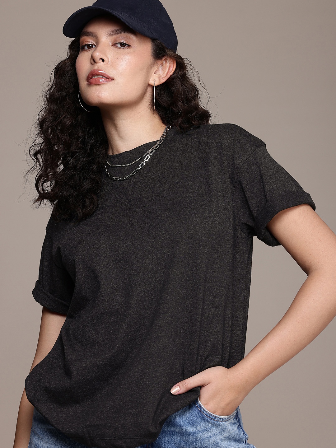 

The Roadster Life Co. Drop-Shoulder Sleeves Oversized T-shirt, Charcoal
