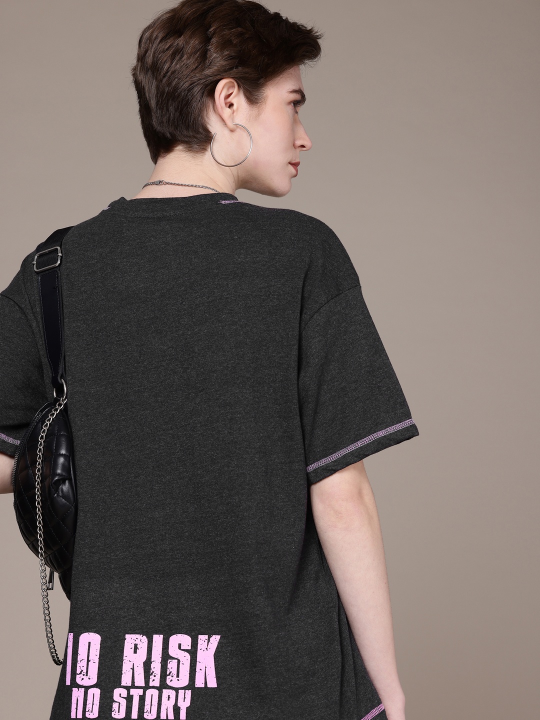

The Roadster Life Co. Typography Printed Drop-Shoulder Sleeves Oversized T-shirt, Charcoal