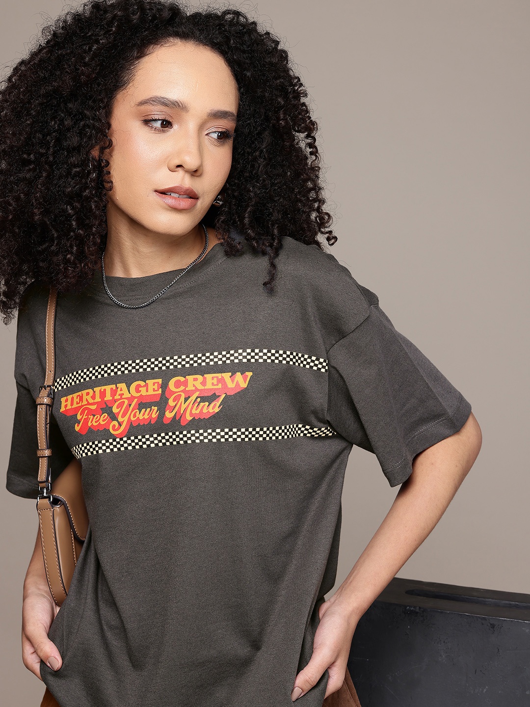 

The Roadster Life Co. Oversized Fit Typography Printed T-shirt, Grey