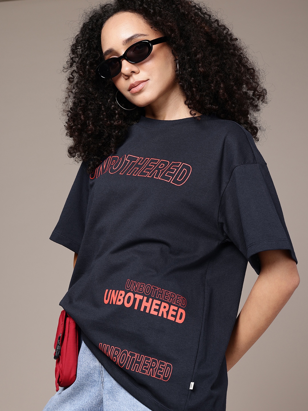 

The Roadster Life Co. Oversized Fit Typography Printed T-shirt, Navy blue