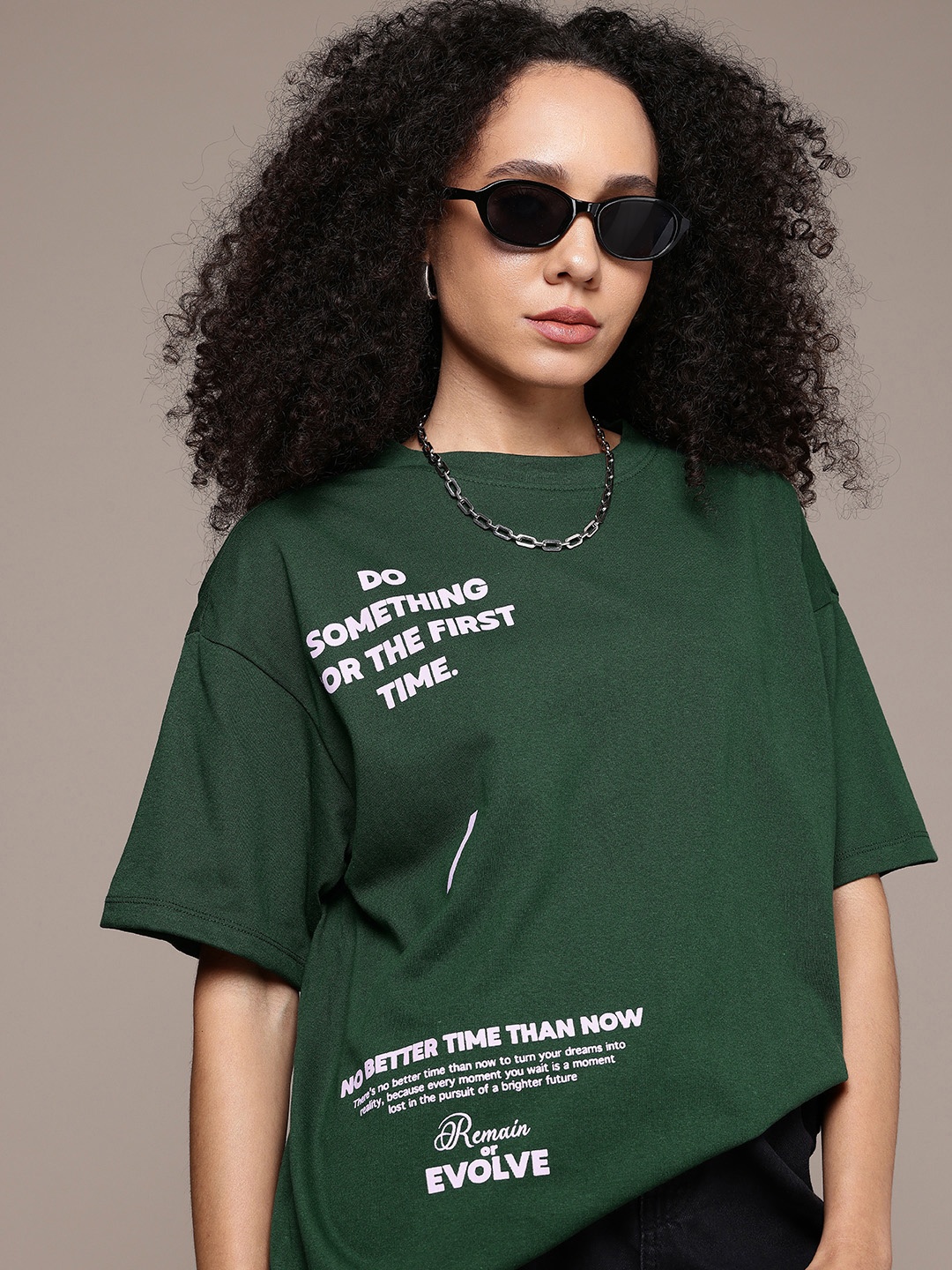 

The Roadster Life Co. Typography Printed Oversized T-shirt, Green