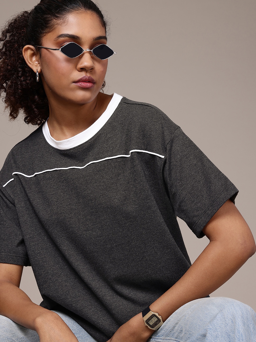 

The Roadster Life Co. Drop-Shoulder Sleeves Oversized T-shirt, Charcoal
