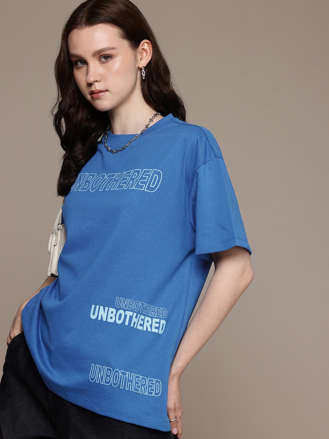 

The Roadster Life Co. Typography Printed Drop-Shoulder Sleeves Oversized T-shirt, Blue