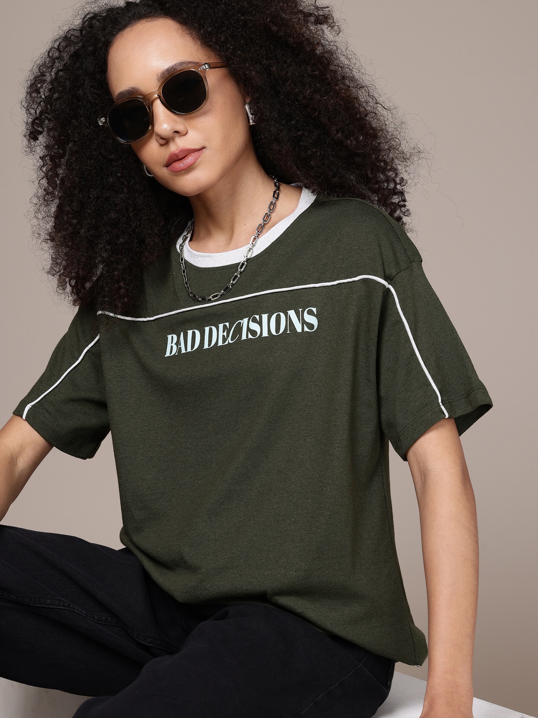 

The Roadster Life Co. Typography Printed Oversized T-shirt, Green