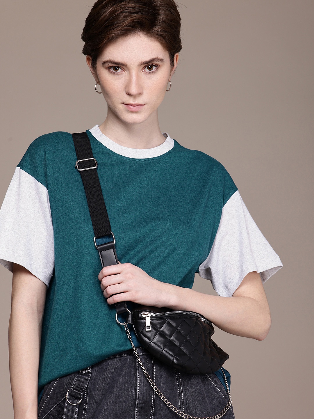 

The Roadster Life Co. Oversized Fit Colourblocked T-shirt, Teal