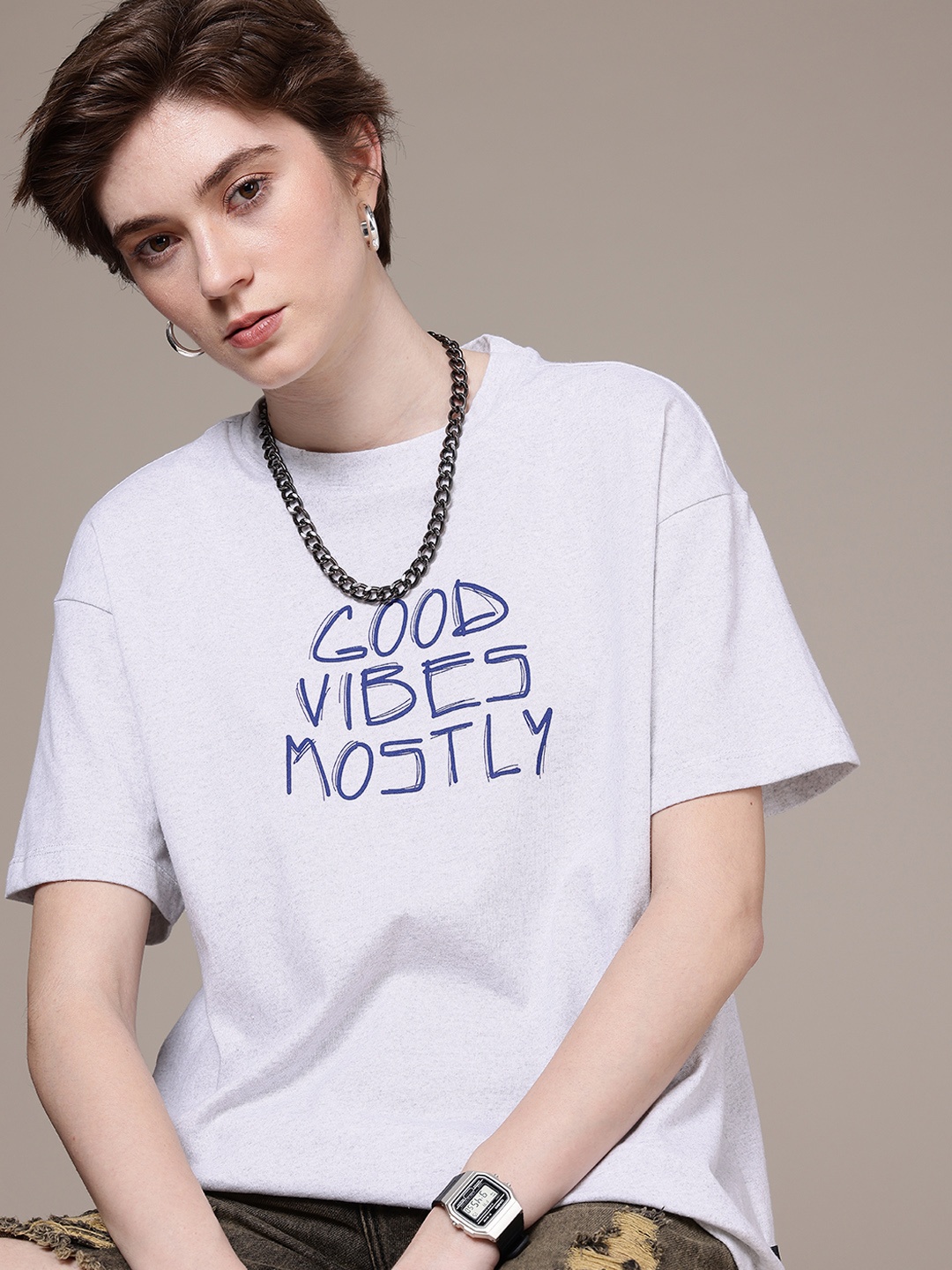 

The Roadster Life Co. Oversized Fit Typography Printed T-shirt, White