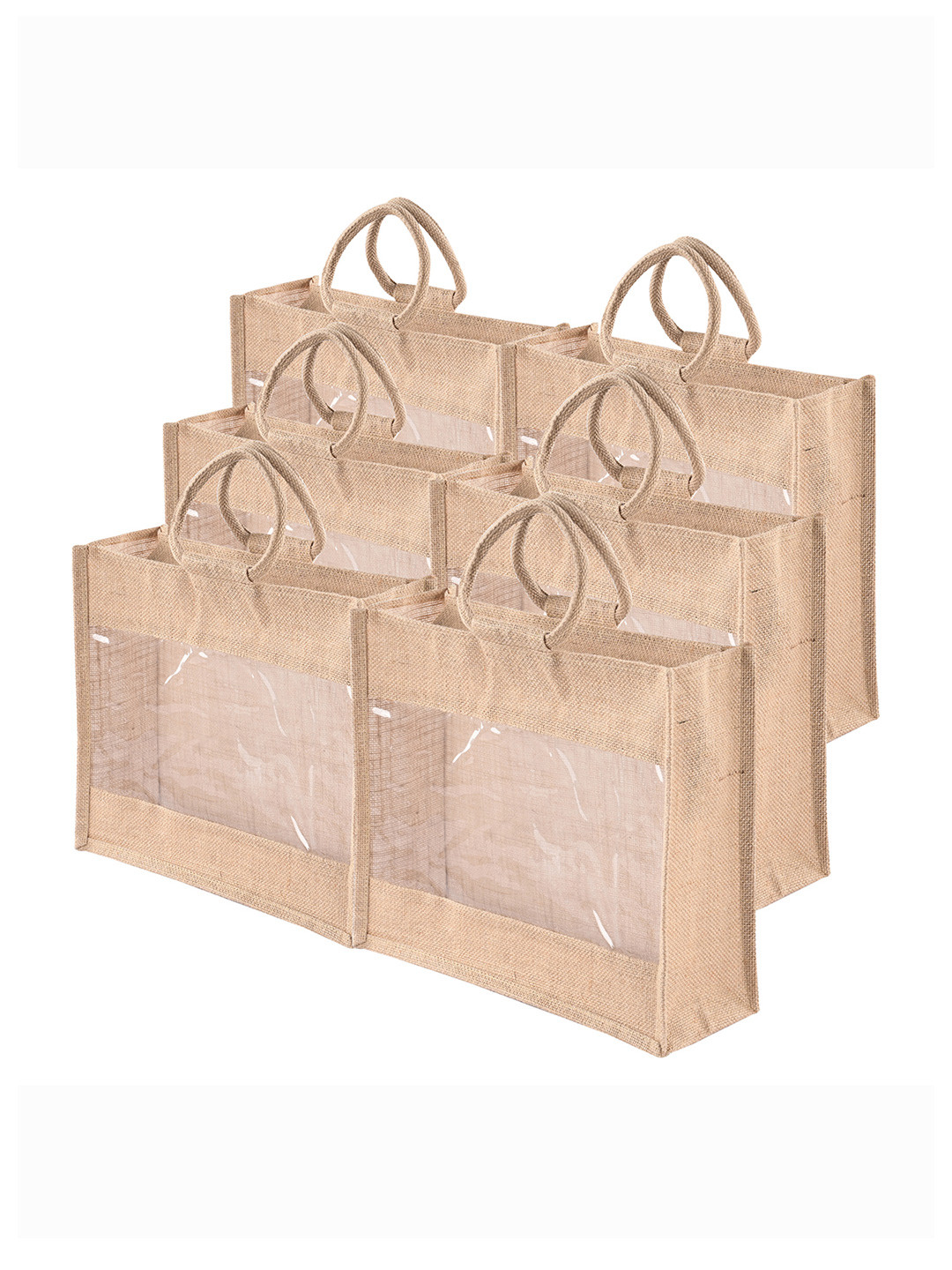 

Kuber Industries Unisex Pack Of 6 Textured Shopper Tote Bags, Beige