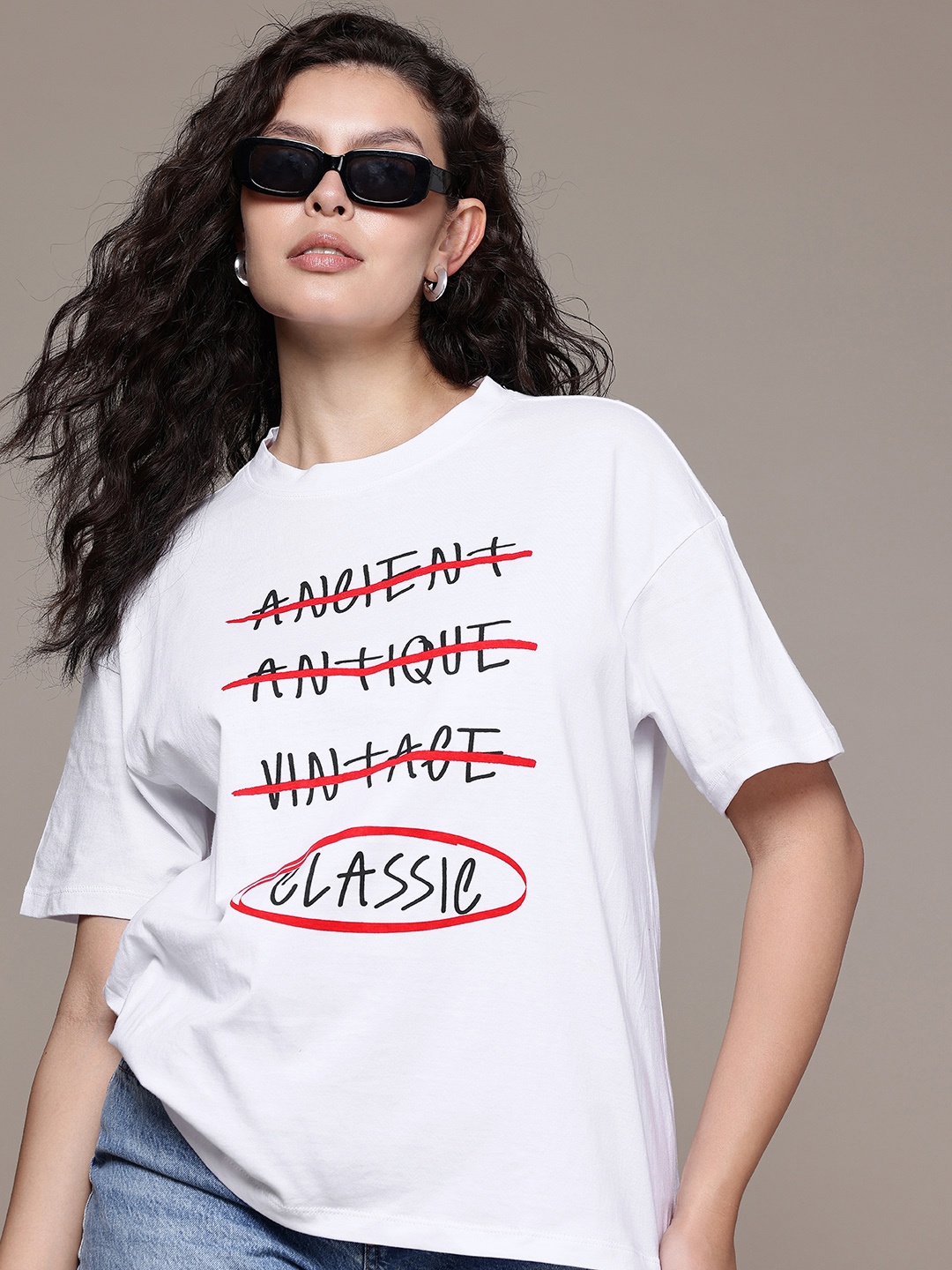 

The Roadster Life Co. Typography Printed Drop-Shoulder Sleeves Pure Cotton T-shirt, White