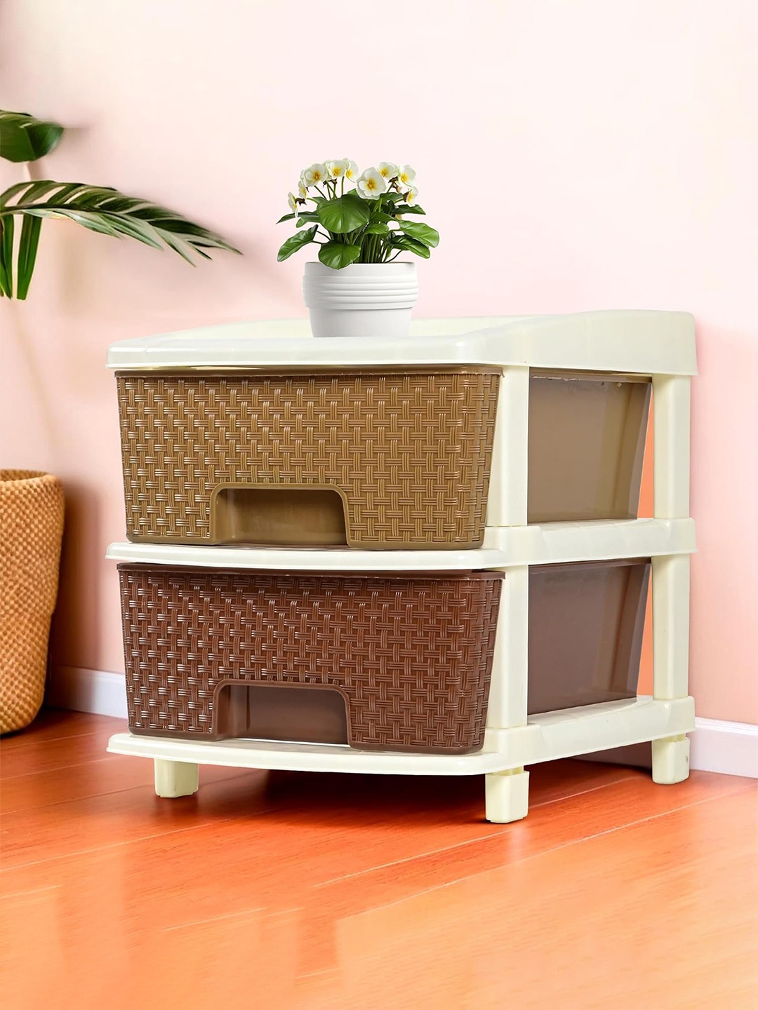 

Kuber Industries Brown & Beige 2-Tier Multipurpose Drawers Storage Organizer