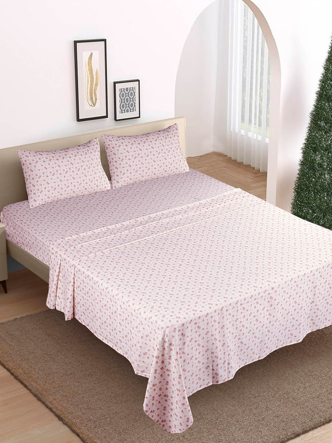 

Modern Threads Ivory Printed Microfiber 4 Piece Queen Size Bedsheet Set, White