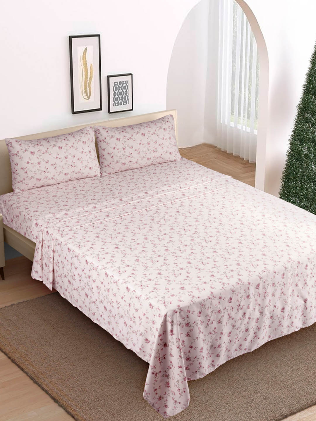 

Modern Threads Kashmir Rose Printed Microfiber 4 Piece King Size Bedsheet Set, Pink