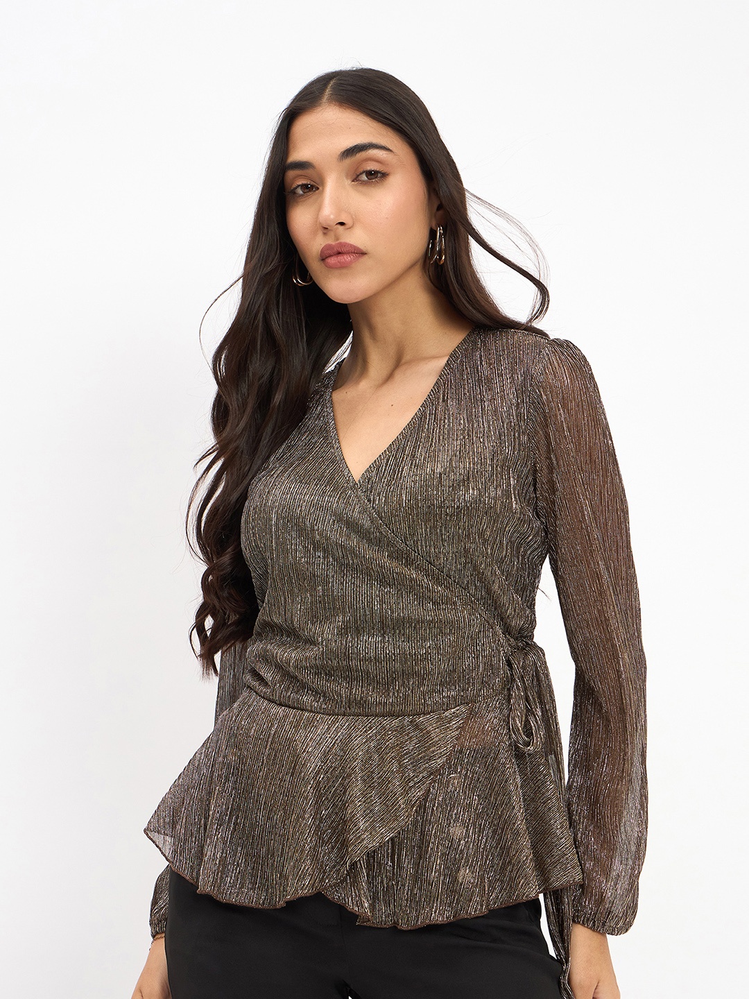 

SALT ATTIRE Women Self Design Wrap Top, Bronze
