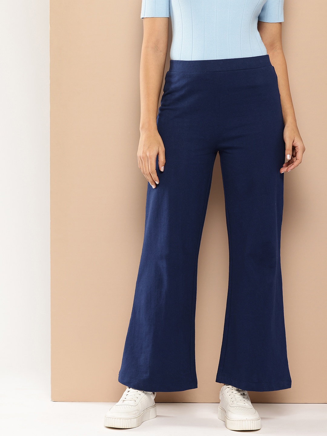

her by invictus Women Flared High-Rise Track Pants, Navy blue