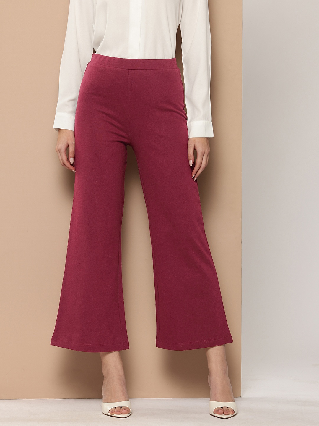 

her by invictus Women Bootcut Flared Cropped Trousers, Burgundy