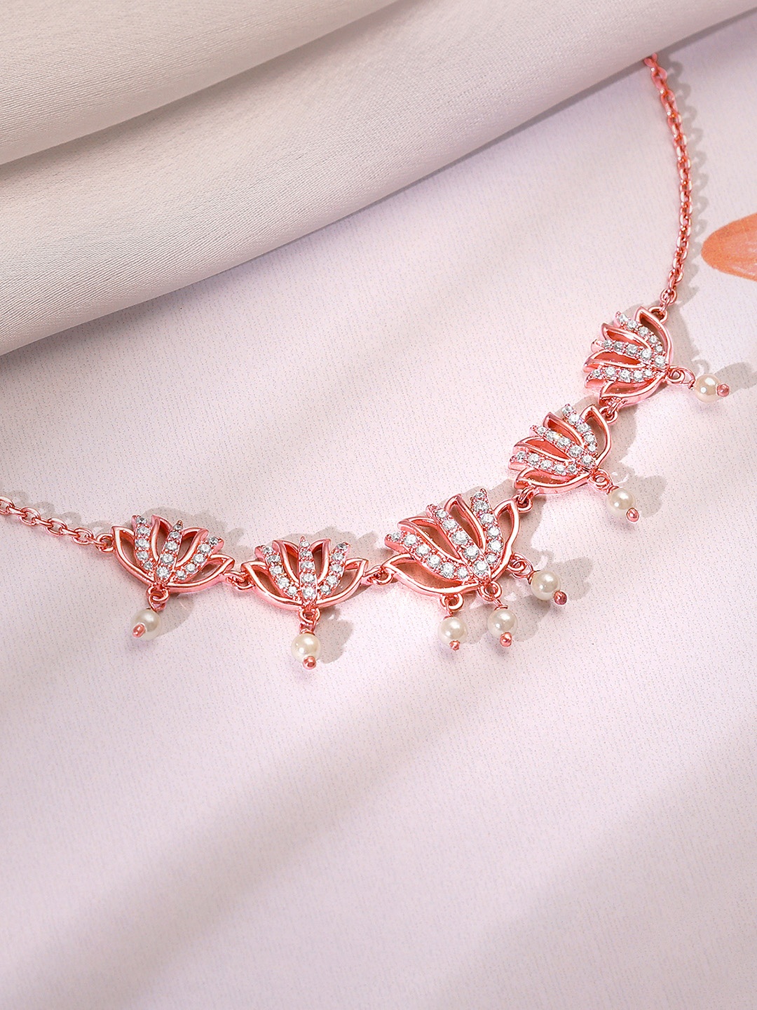 

GIVA 925 Sterling Silver Rose Gold-Plated Cubic Zirconia Studded Necklace