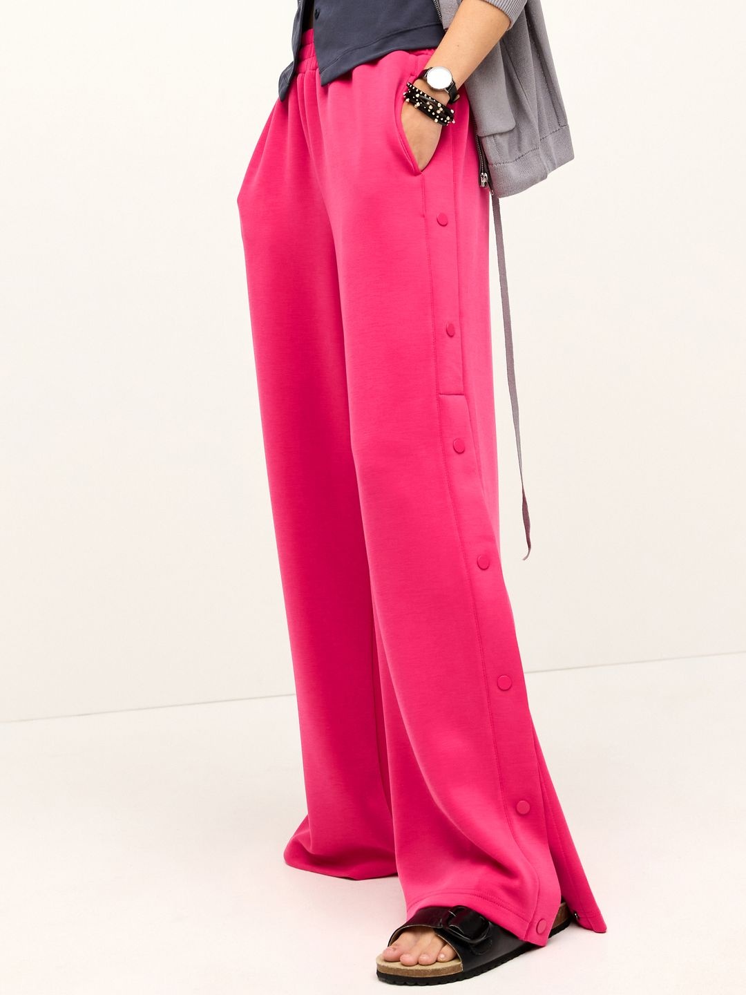 

NEXT Women Popper Side Slit Straight Fit Trousers, Pink