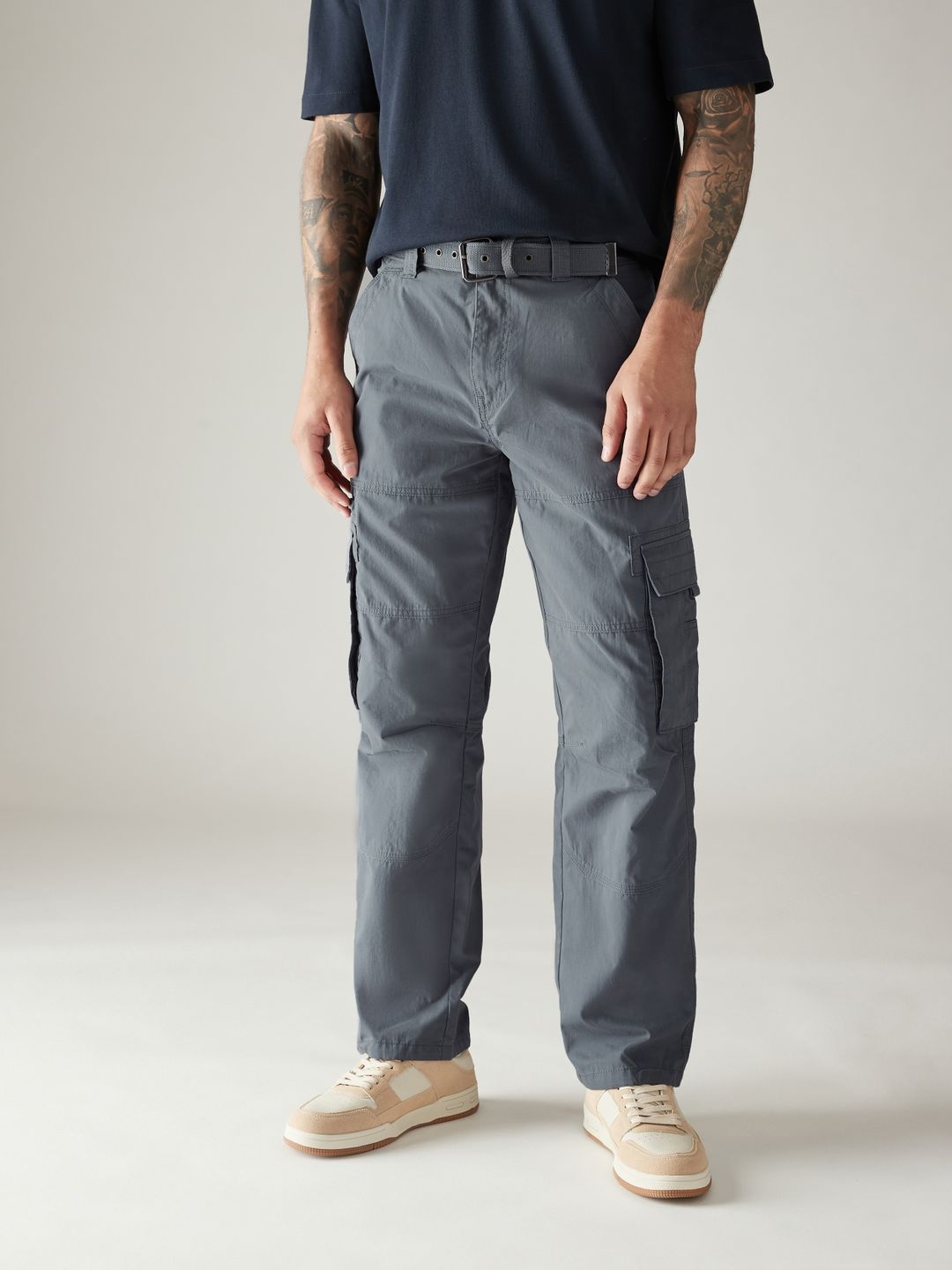 

NEXT Men Relaxed Fit Cargos Trousers With Belt, Grey