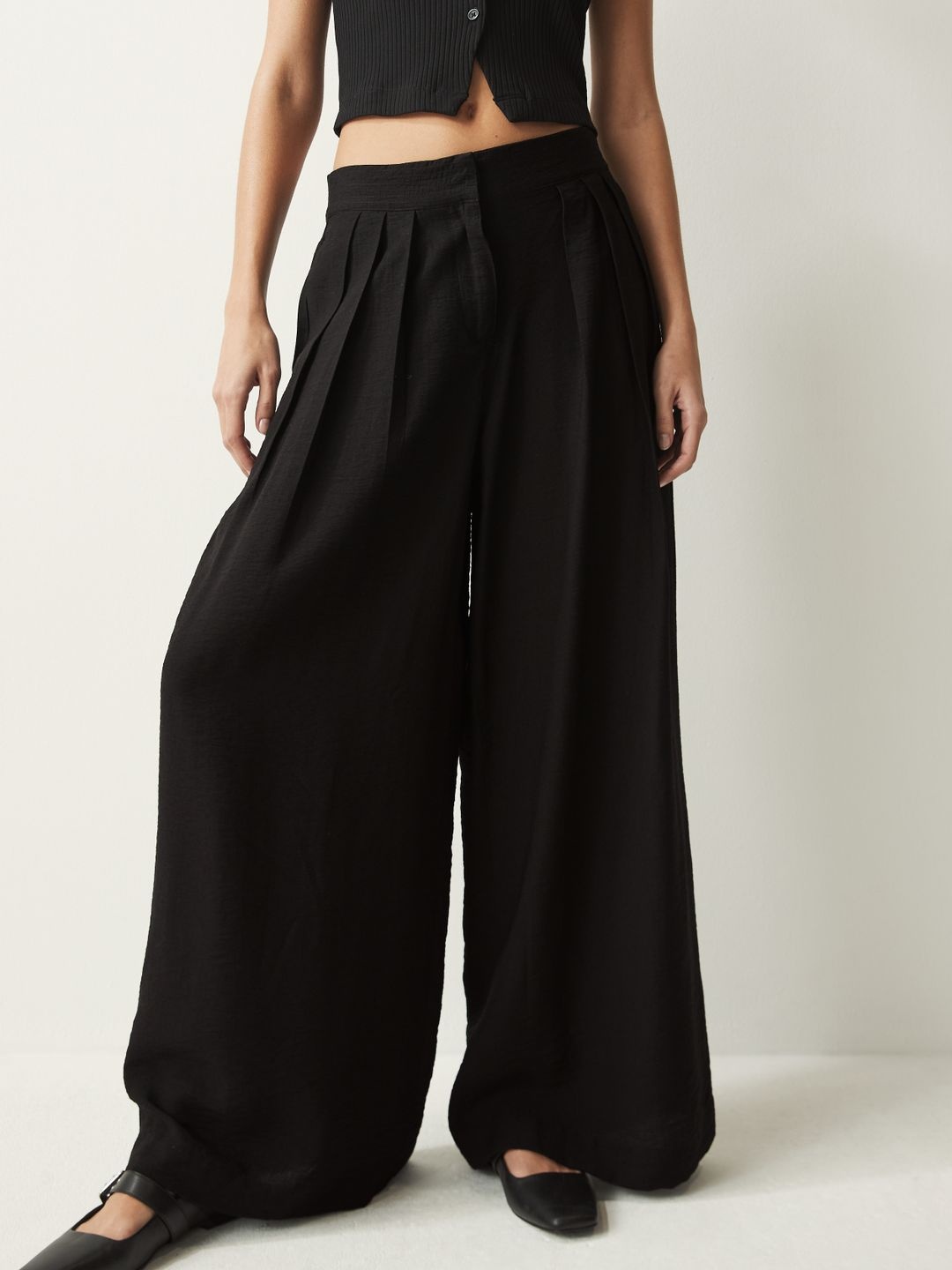 

NEXT Women Crushed Pleated Wide Leg Trousers, Black