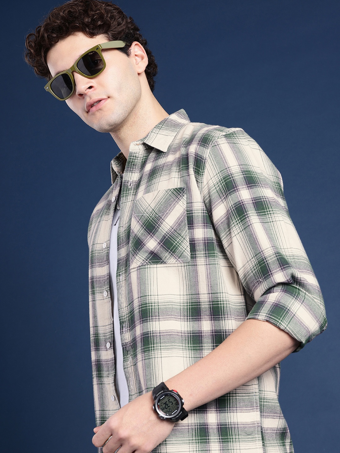 

Henceforth Tartan Checked Casual Shirt, Green