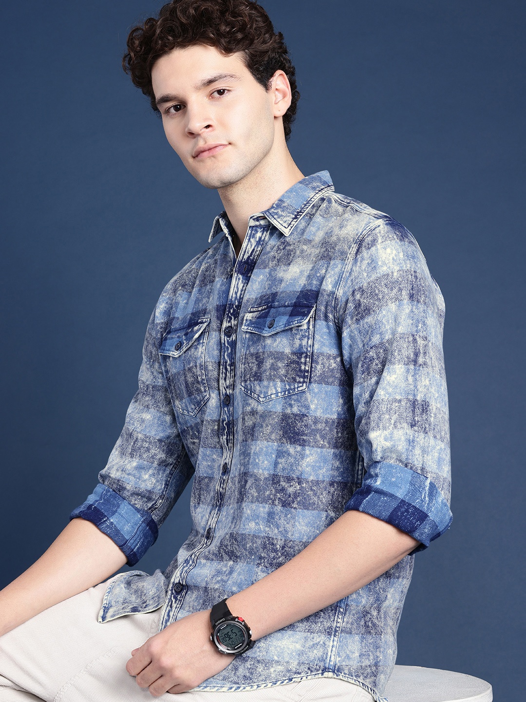 

Henceforth Buffalo Checked Washed Casual Shirt, Blue