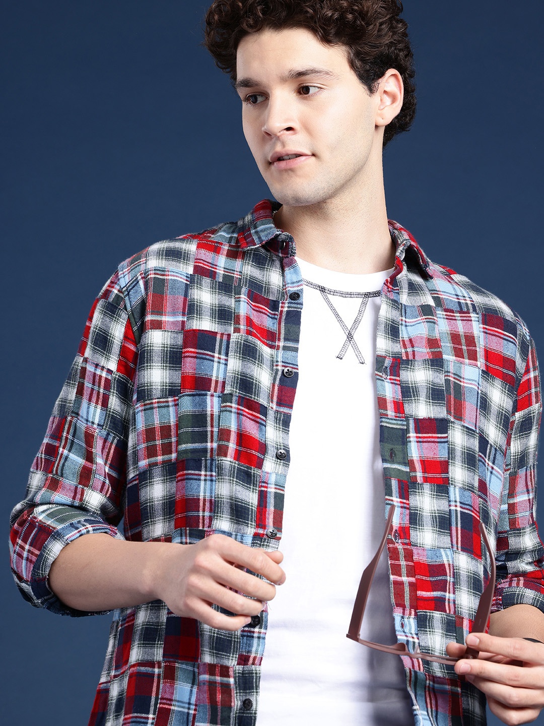 

Henceforth Patchwork Madras Checked Casual Shirt, Multi