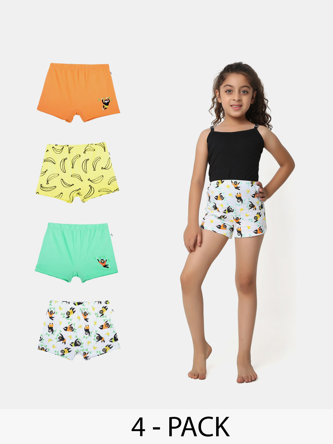 

You Got Plan B Pack Of 4 Girls Conversational Printed Cotton Boxer-Style Briefs, Yellow
