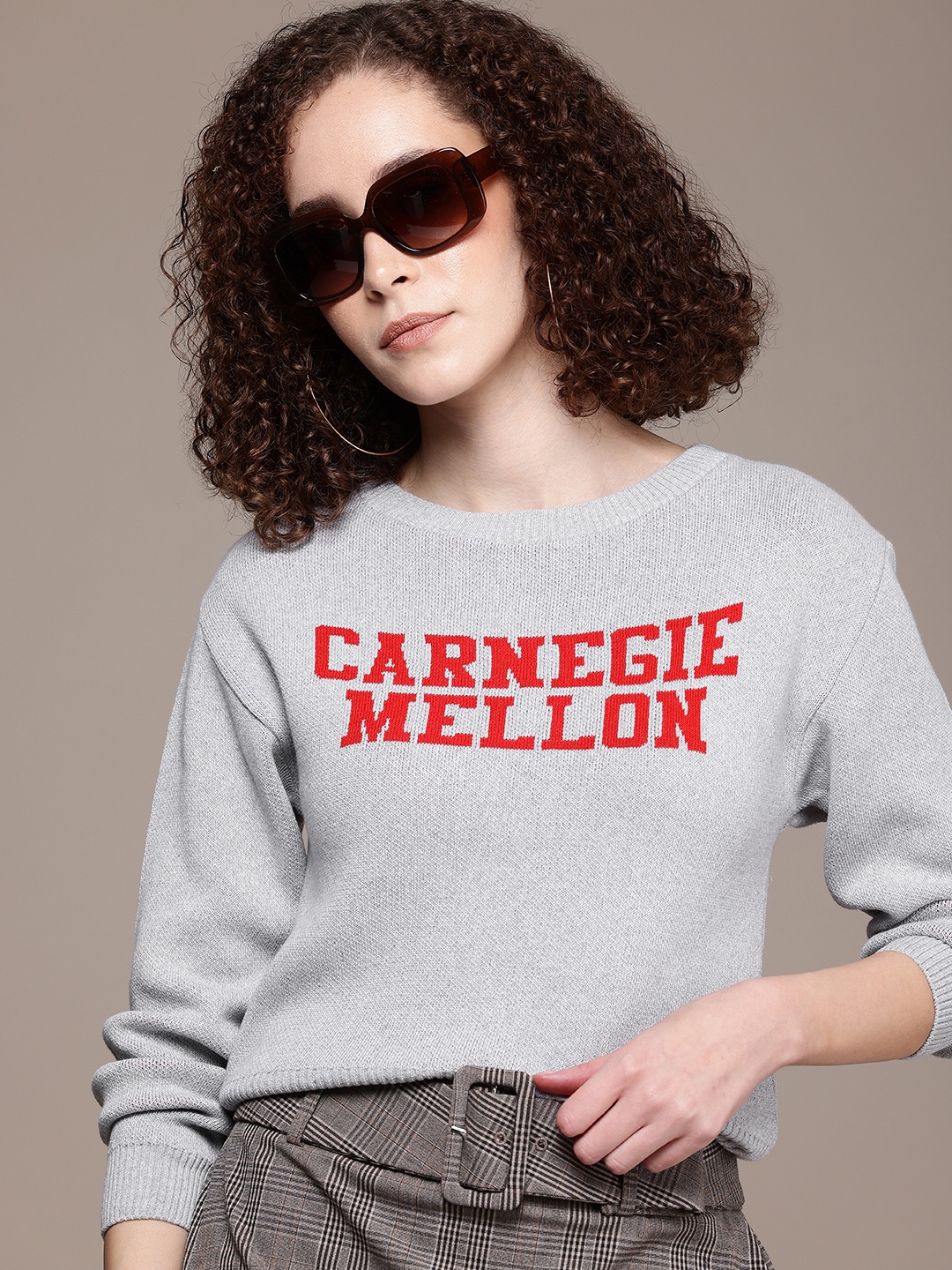 

Roadster Typography Crop Pullover, Grey melange