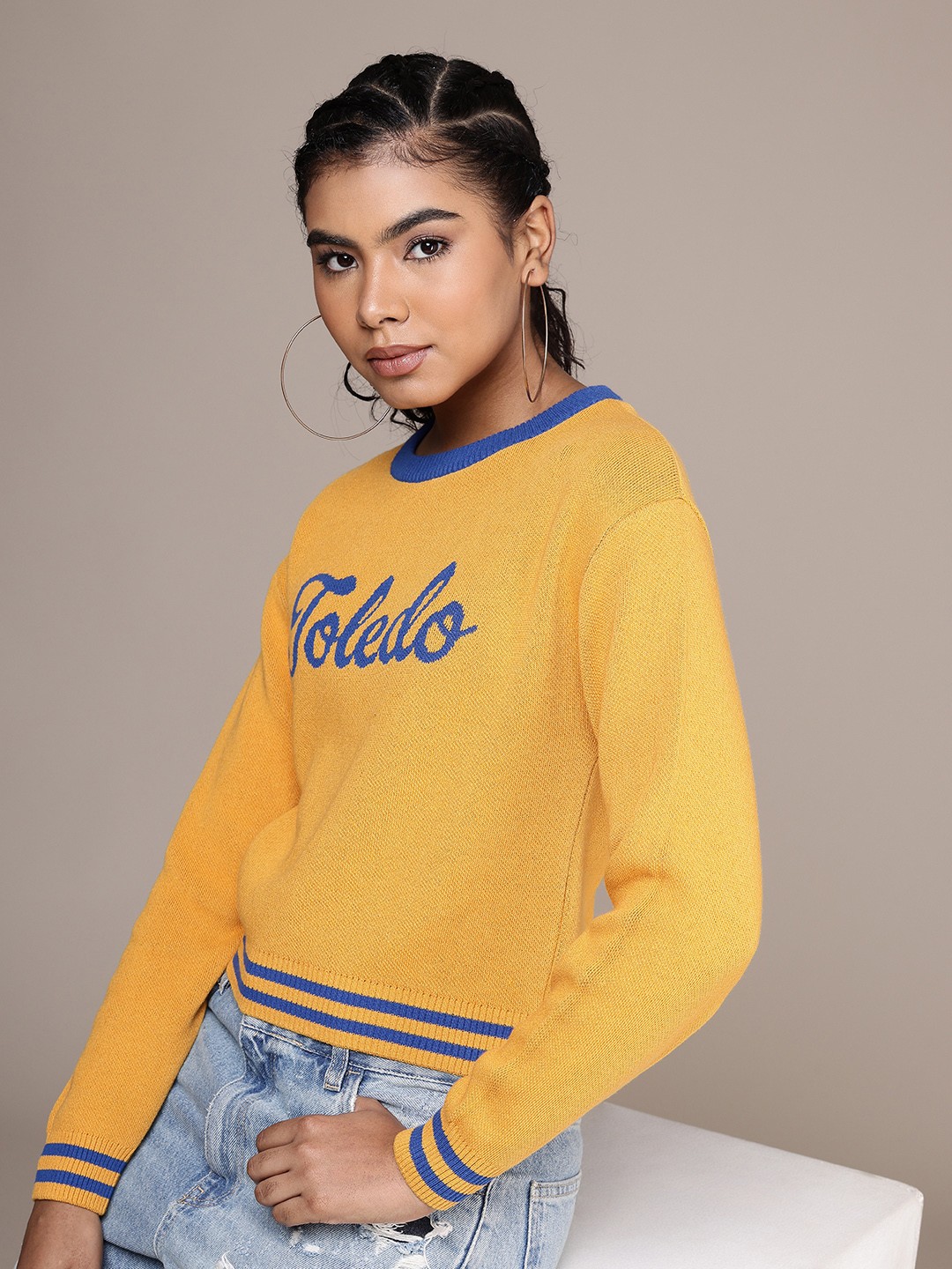 

Roadster Typography Crop Pullover, Mustard