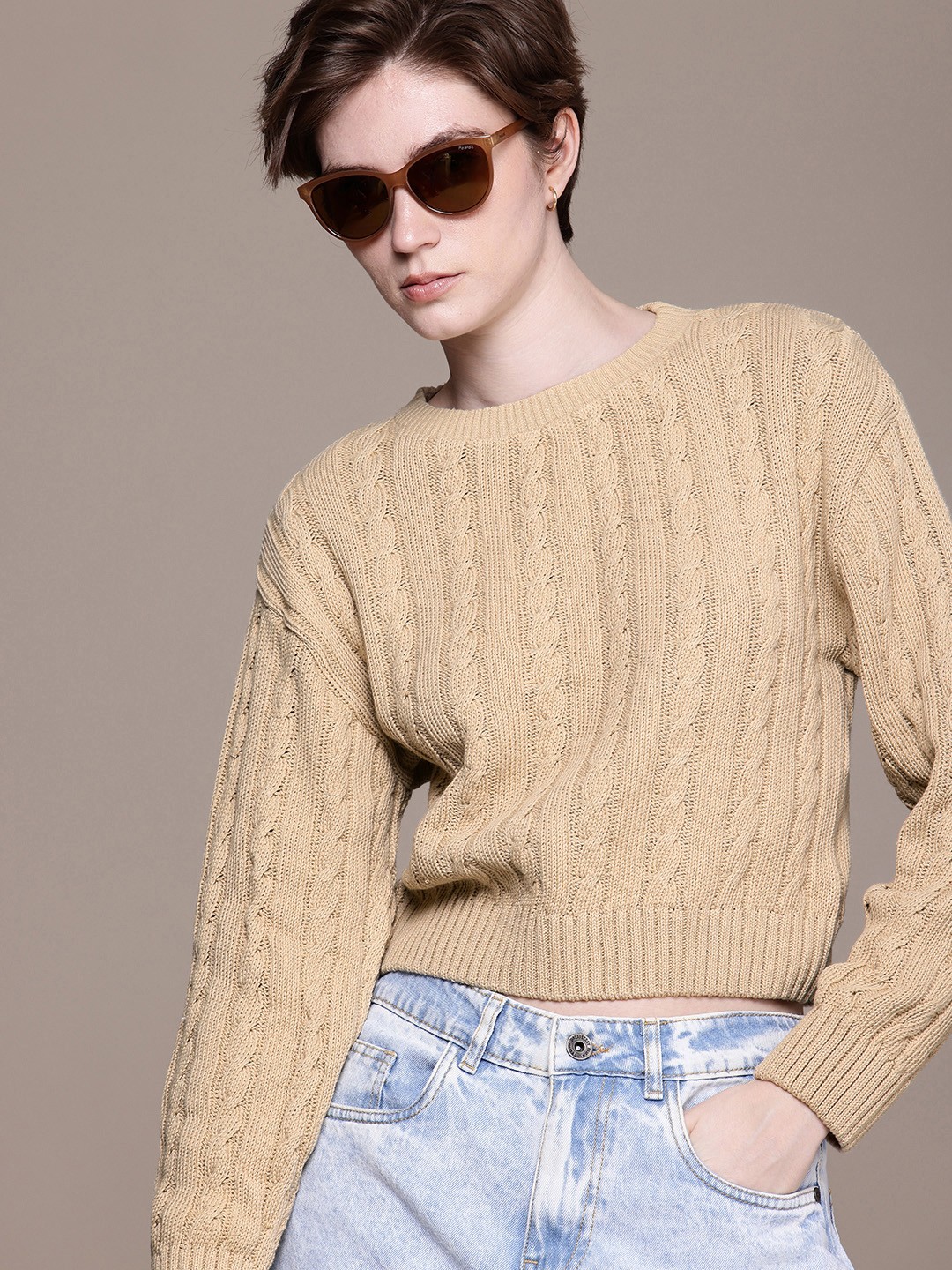 

The Roadster Lifestyle Co. Cable Knit Pullover, Beige