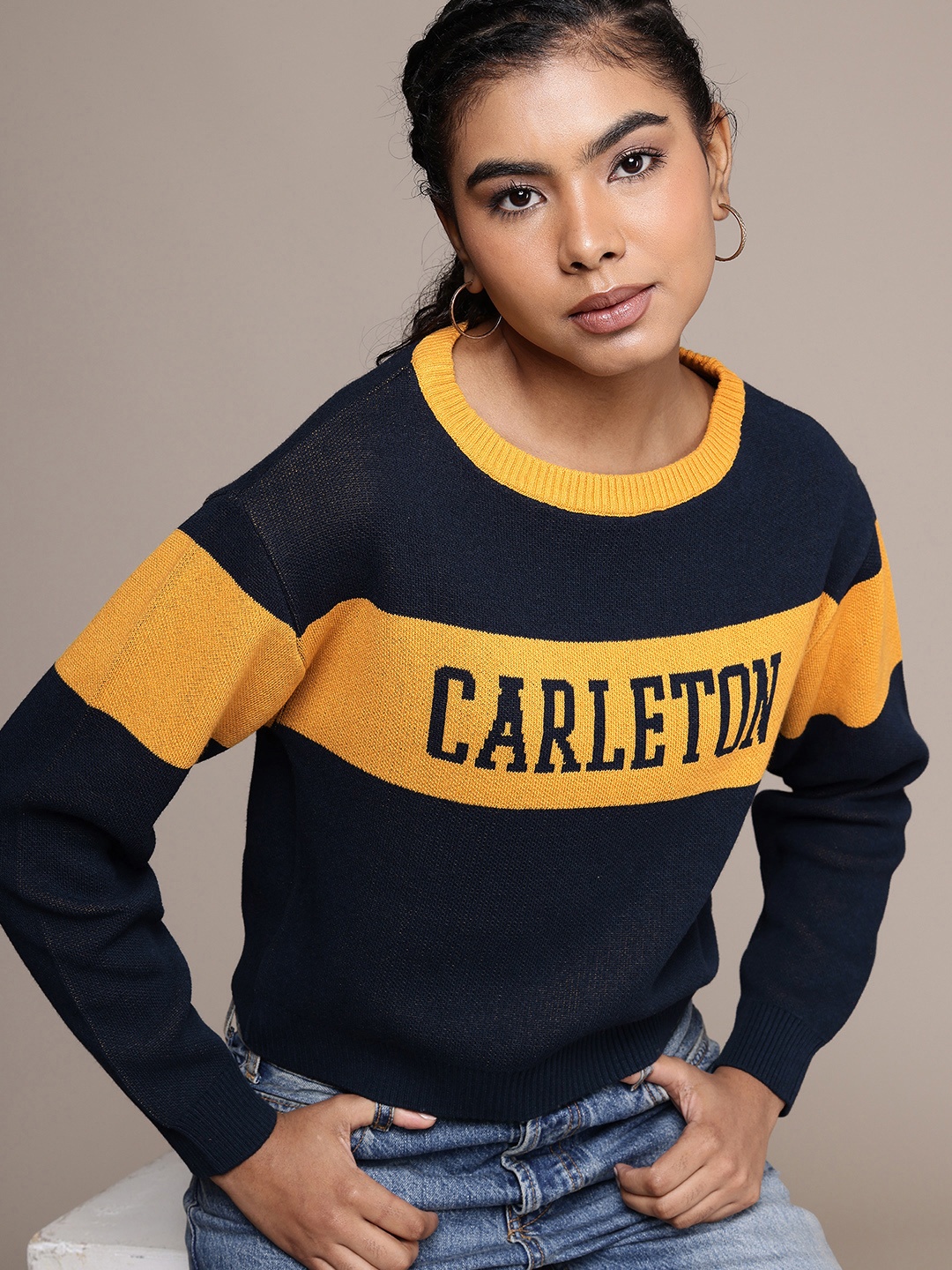 

Roadster Typography Crop Pullover, Navy blue