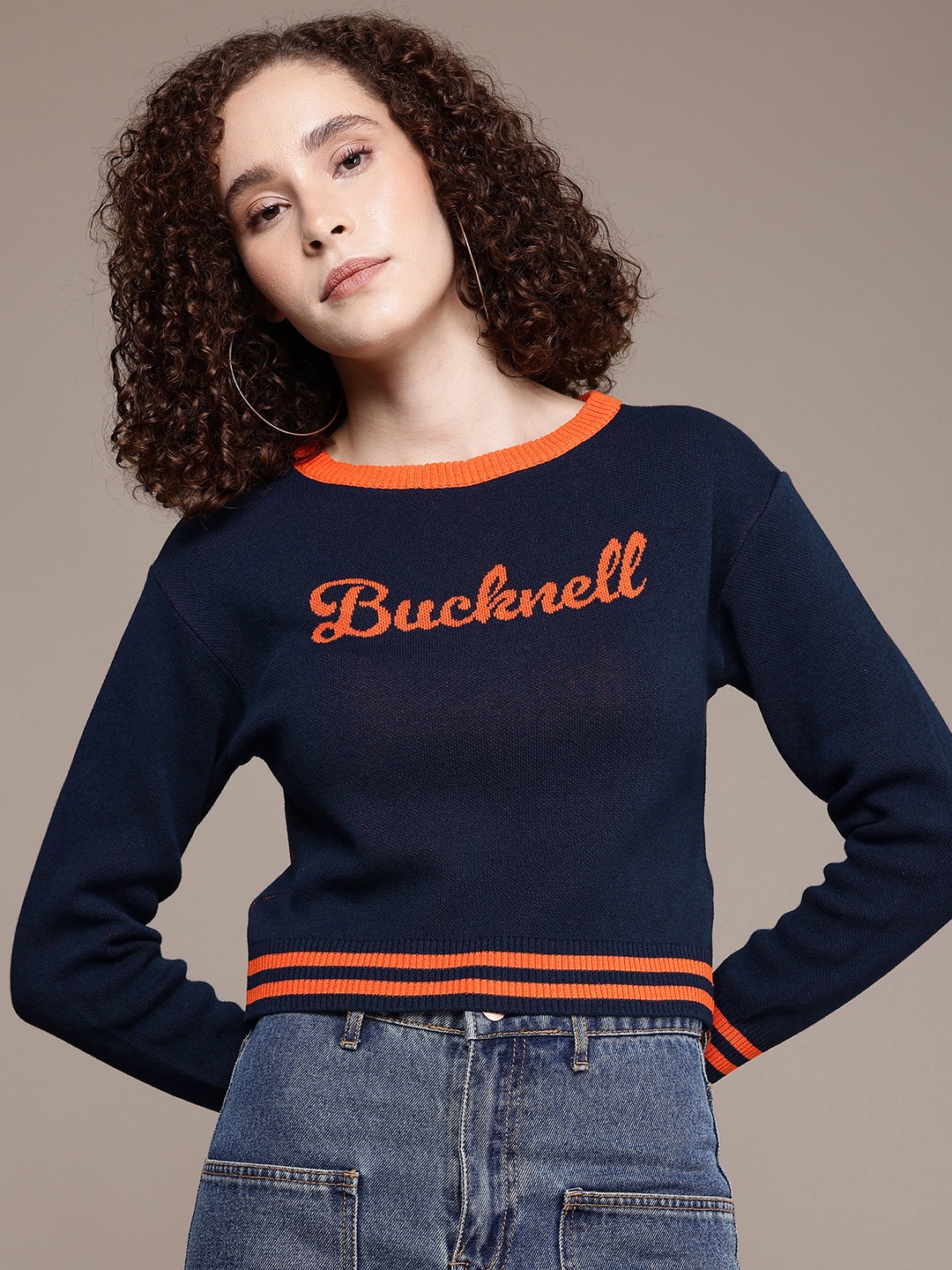 

Roadster Typography Crop Pullover, Navy blue