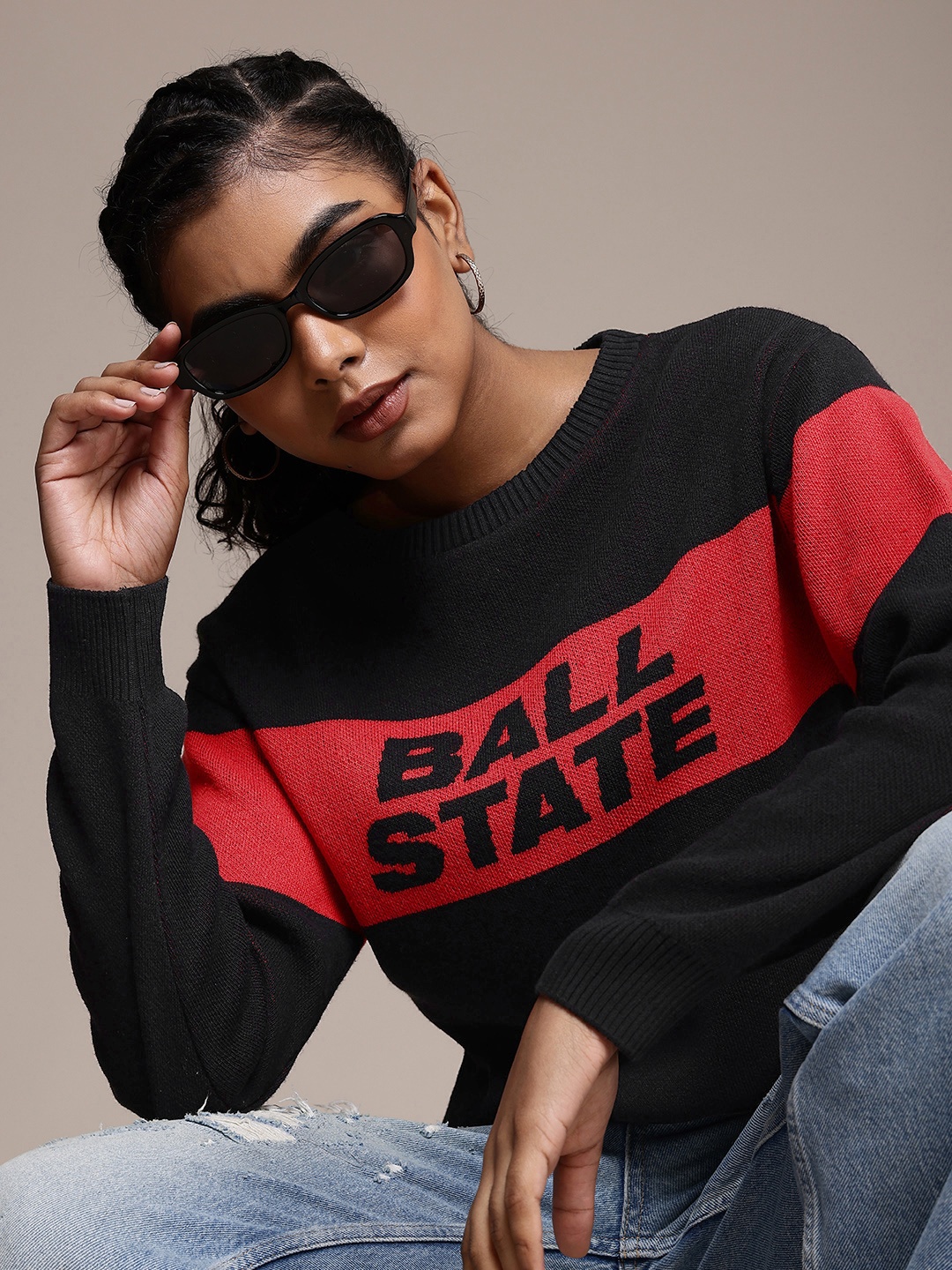

Roadster Typography Crop Pullover, Black