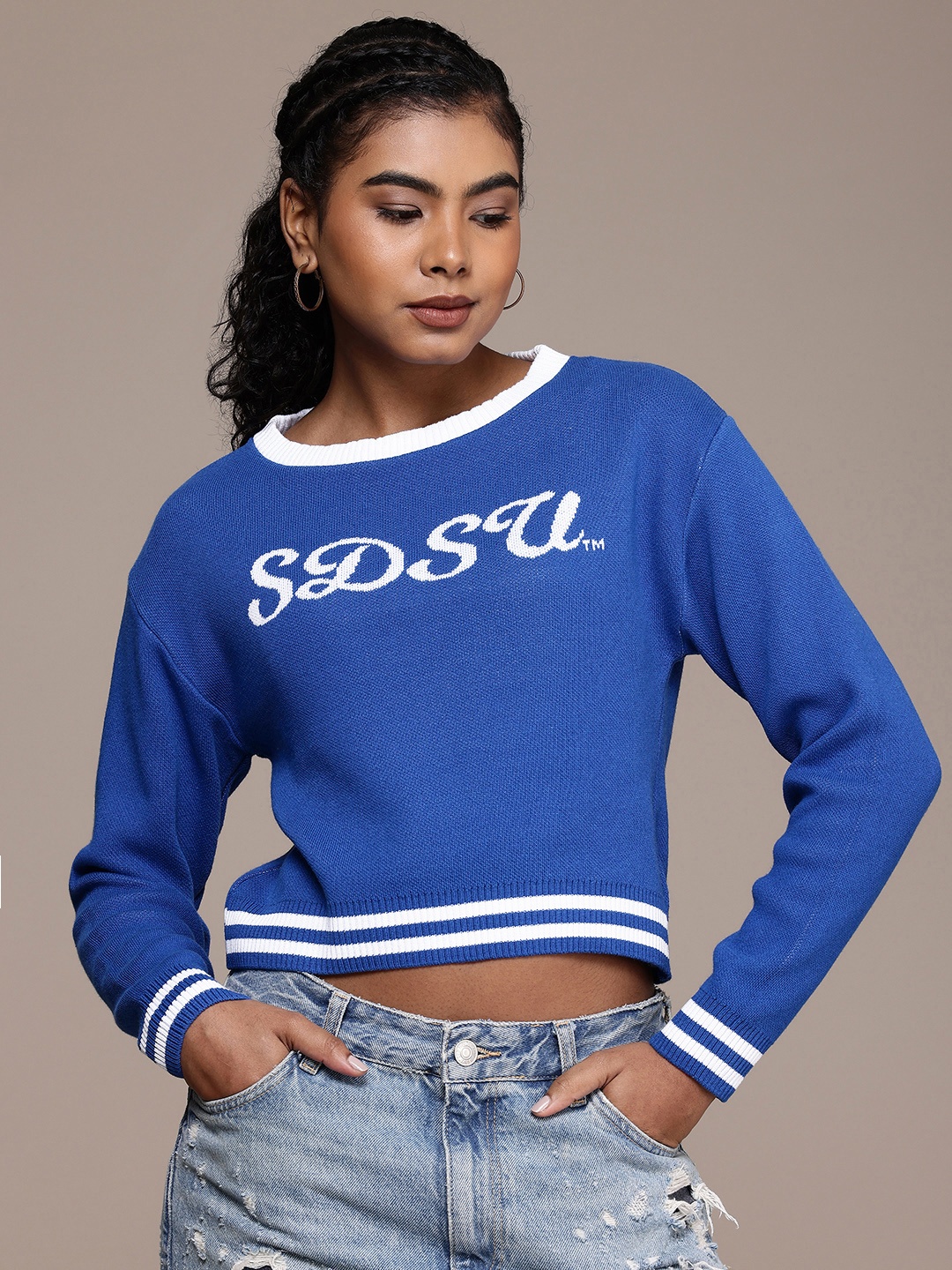 

Roadster Typography Crop Pullover, Blue