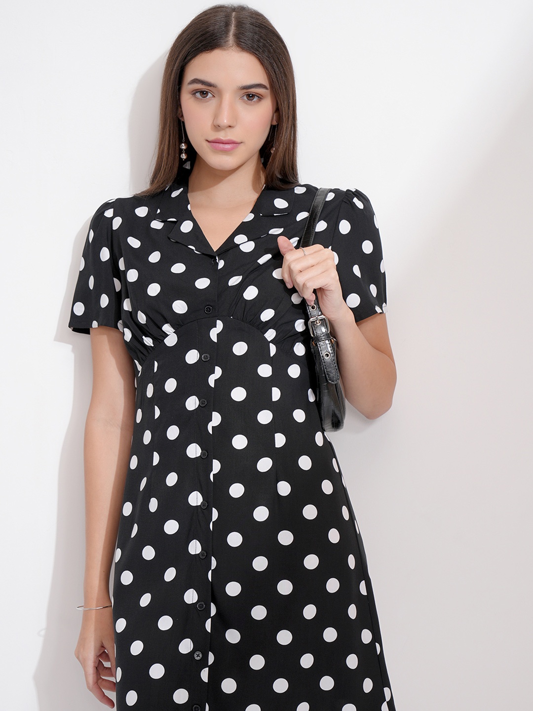 

ESPYR By Tokyo Talkies Women Polka Dot A-Line Mini Dress, Black