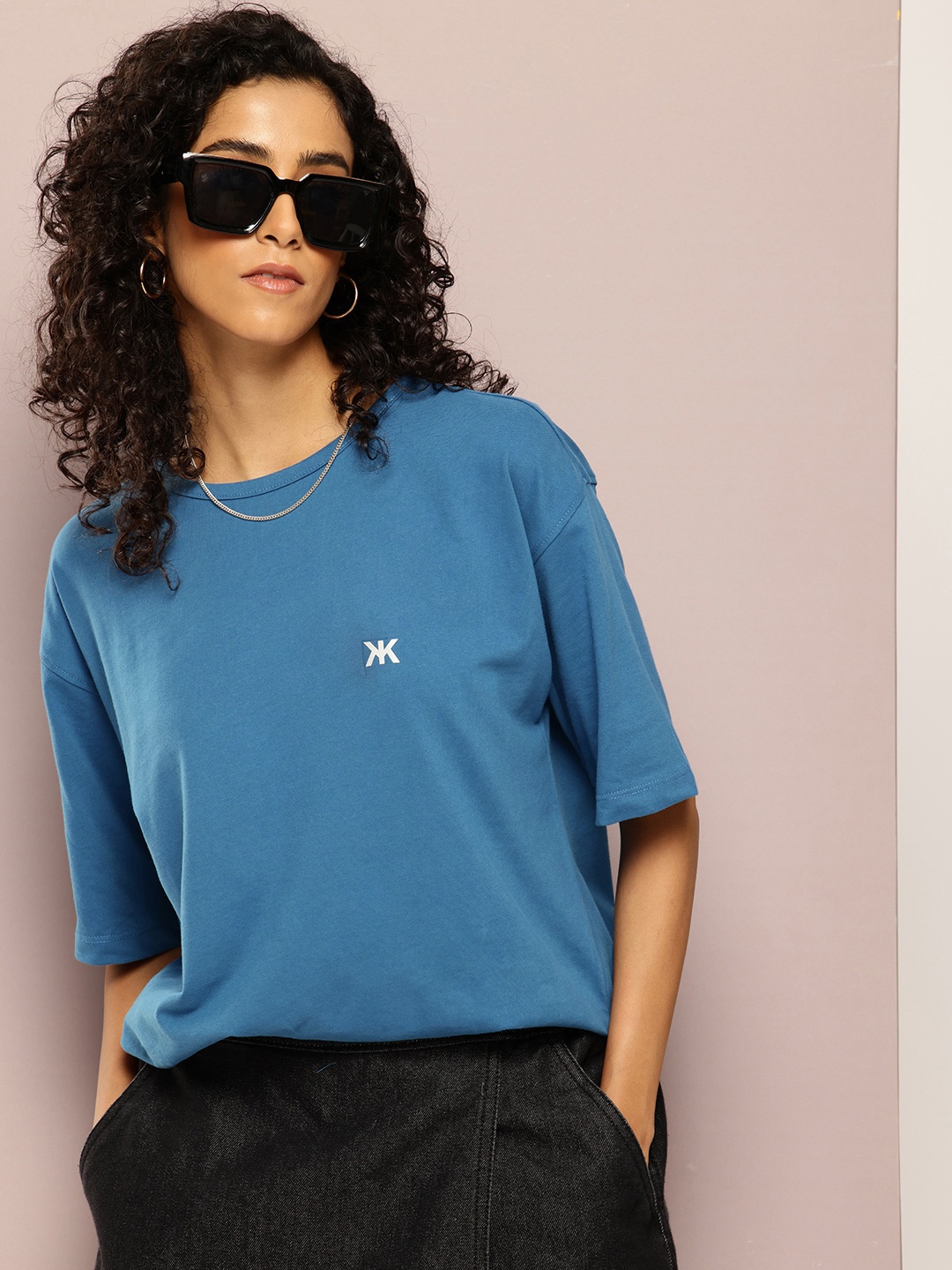 

Kook N Keech Drop-Shoulder Sleeves Oversized Pure Cotton T-shirt, Blue