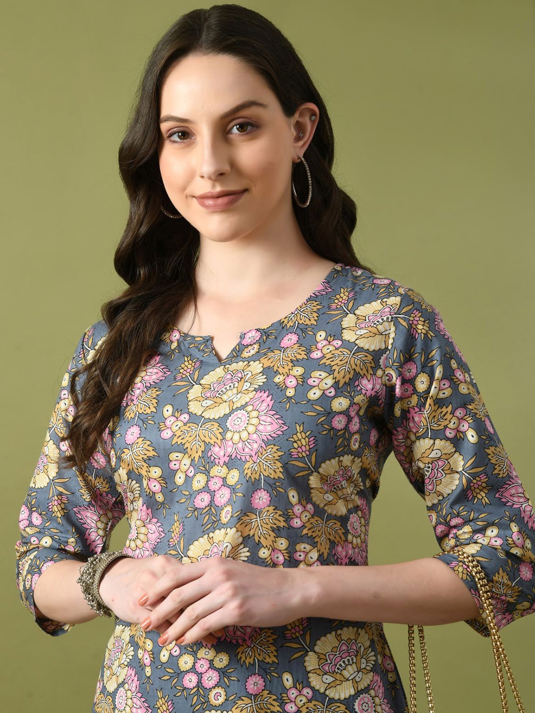 

Bhoolft Women Floral Printed Pure Cotton Night suit, Grey