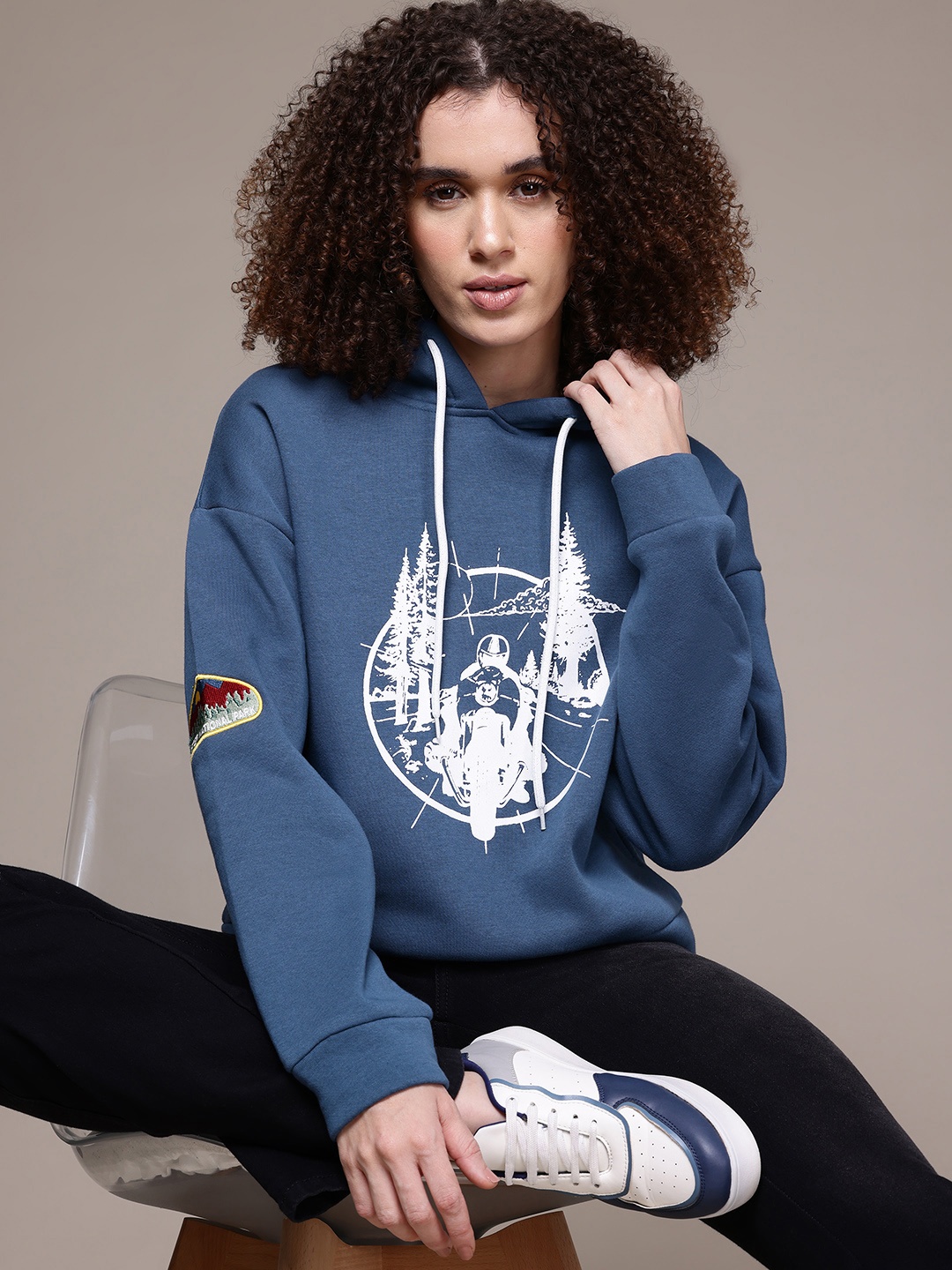 

Roadster Printed Fleece Hooded Sweatshirt, Navy blue