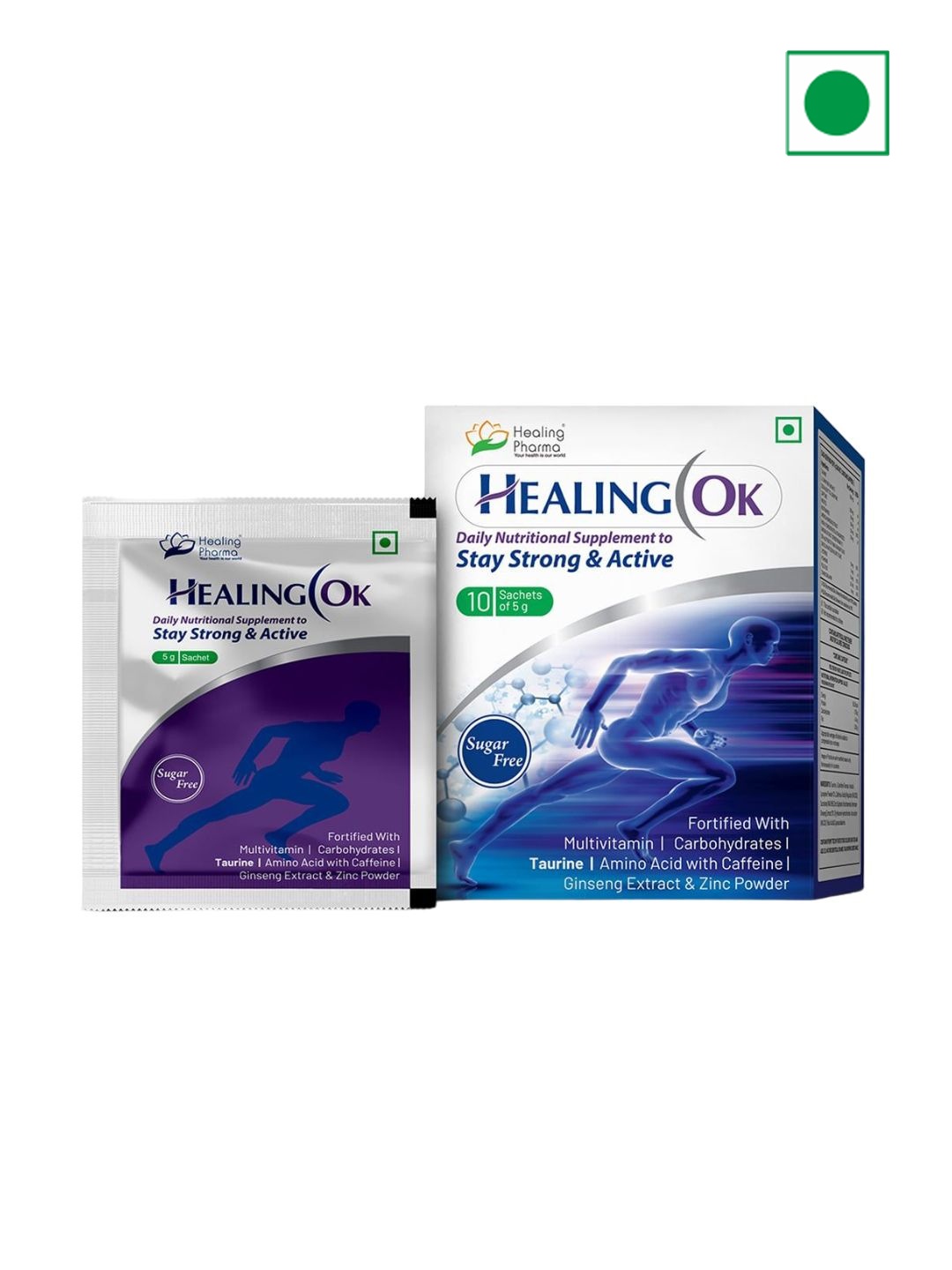 

Healing Pharma Set Of 10 OK Multivitamins Taurine Powder Sachets- 5 g Each, Silver