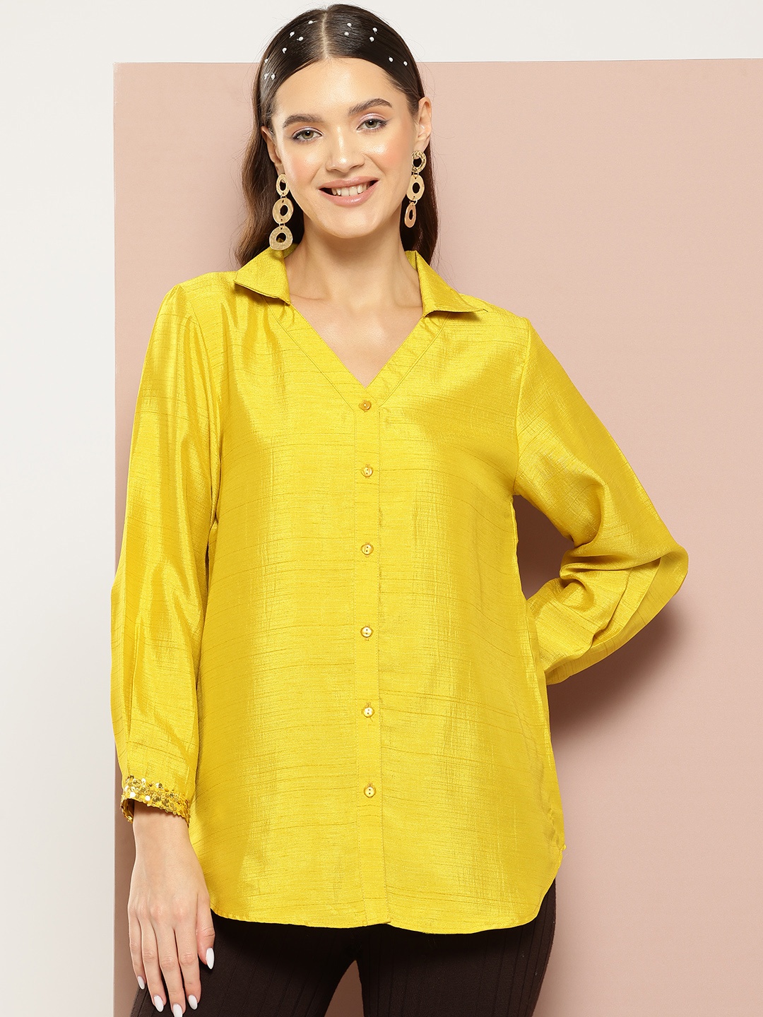 

Qurvii Comfort Longline Casual Shirt, Yellow