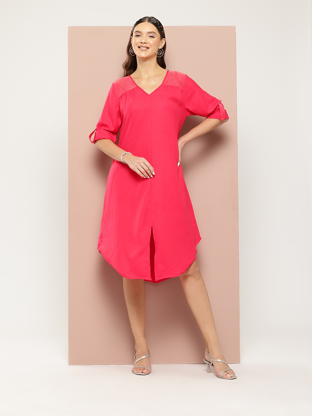 

Qurvii Crepe A-Line Dress, Pink