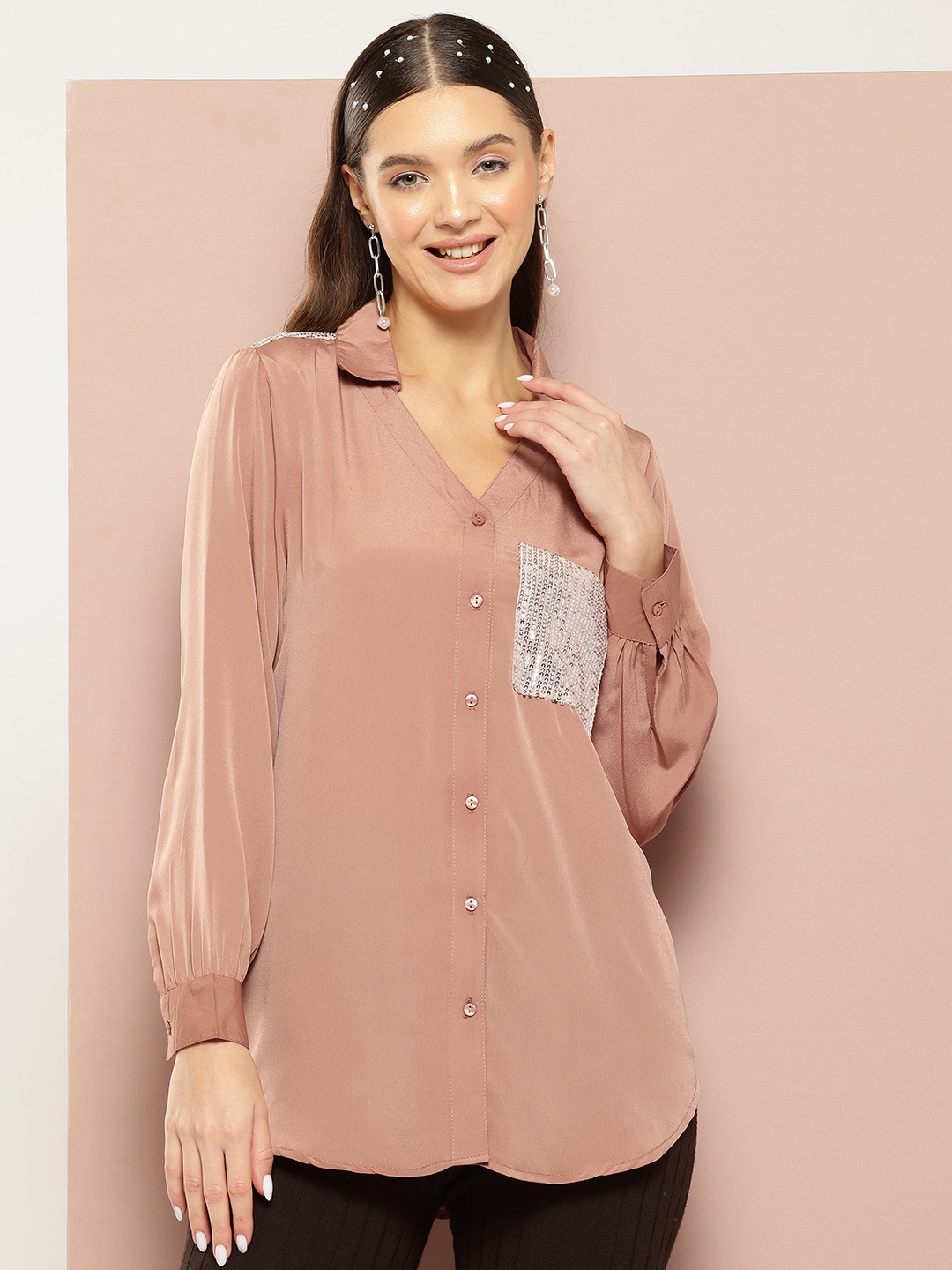 

Qurvii Comfort Longline Casual Shirt, Brown