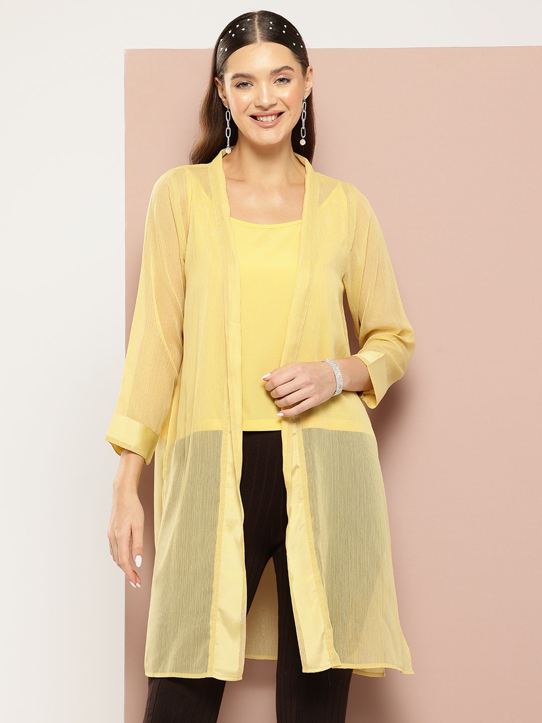 

Qurvii Georgette Longline Shrug, Yellow