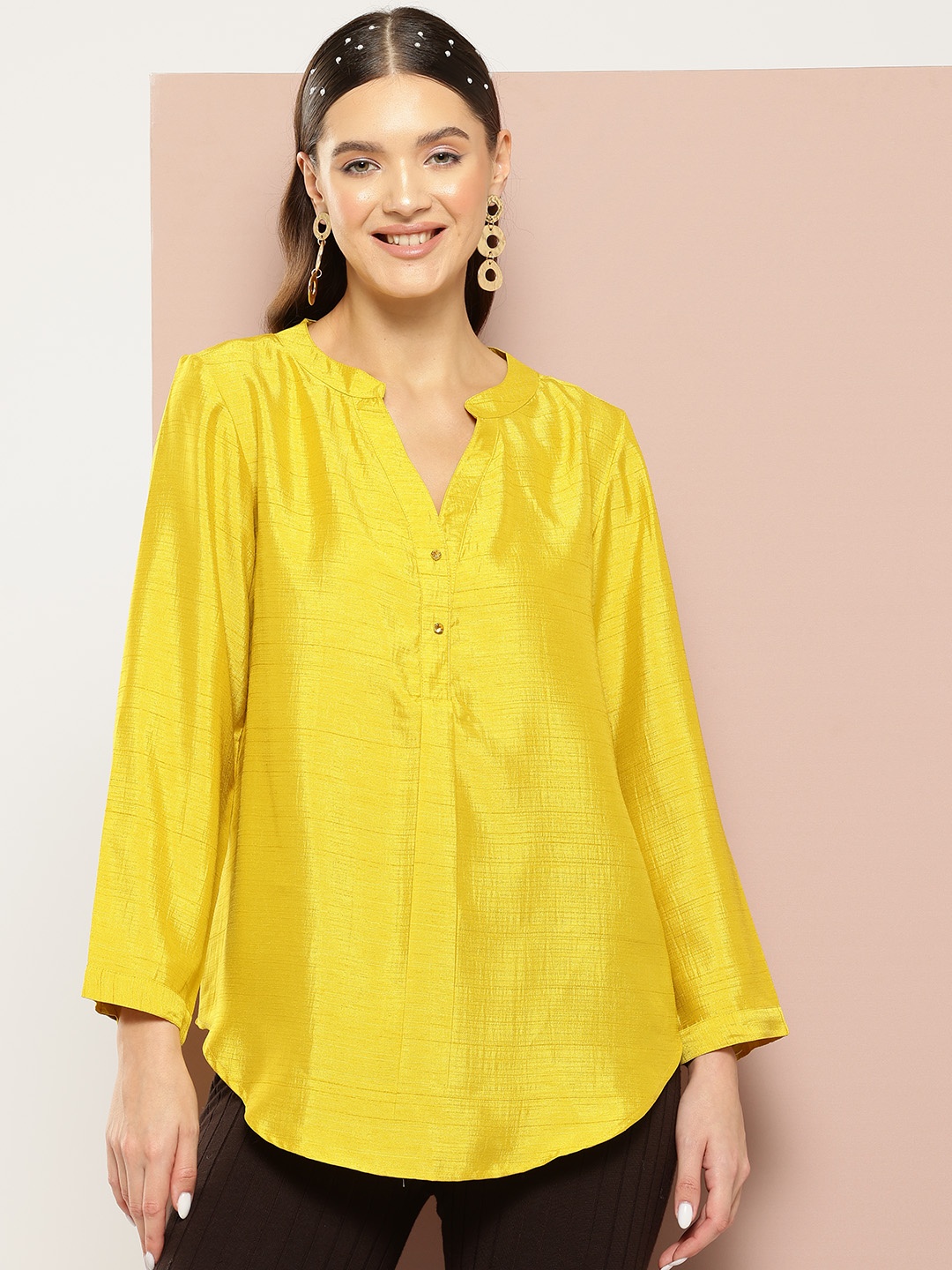 

Qurvii Comfort Longline Casual Shirt, Yellow