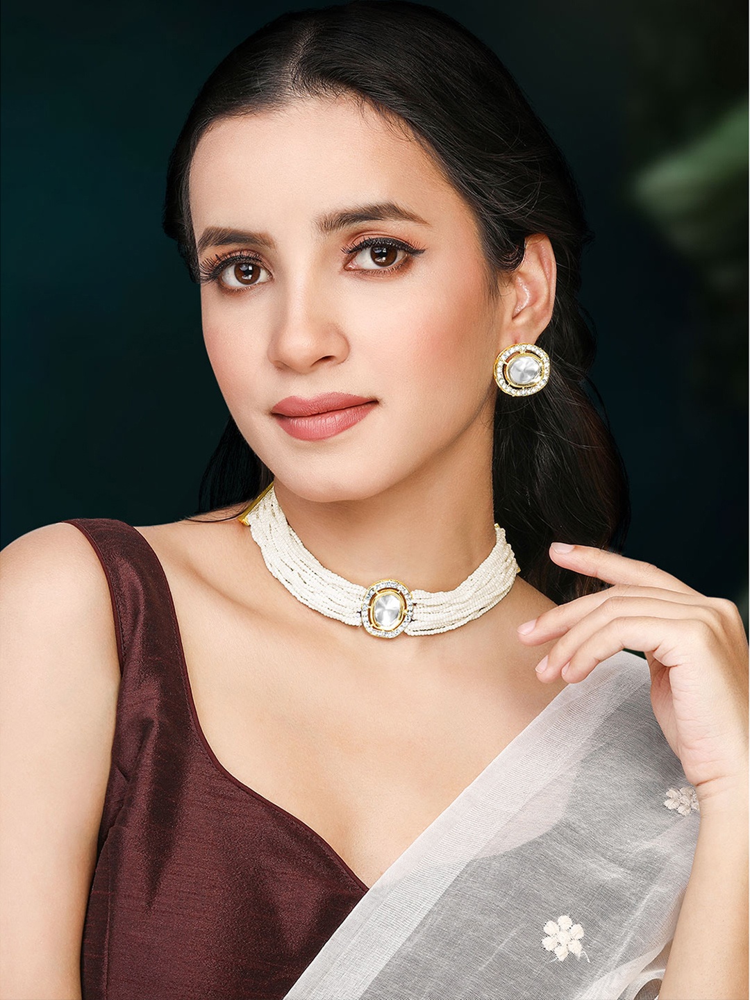 

Peora Gold-Plated Cubic Zirconica Stone-Studded & Beaded Jewellery Set