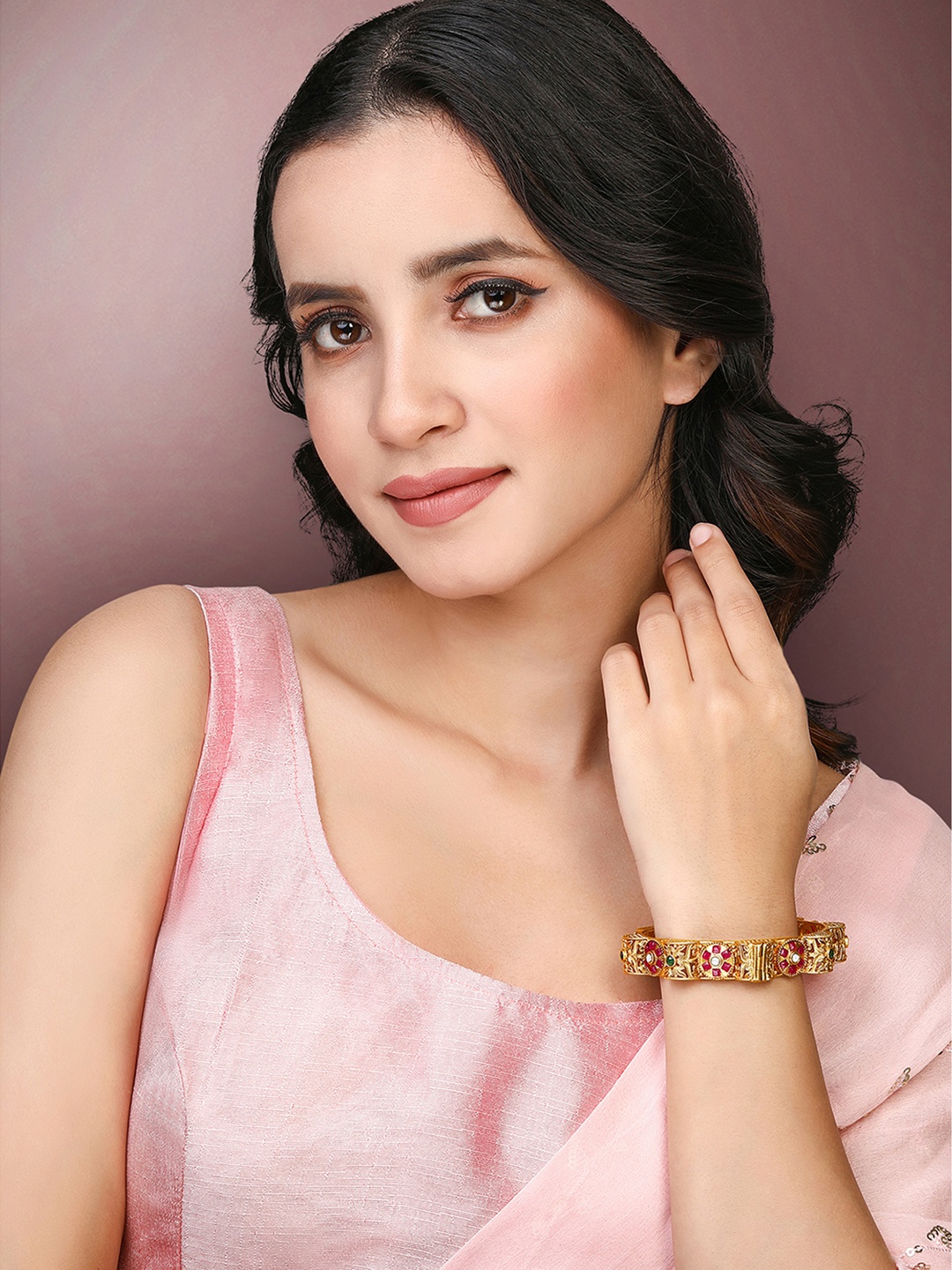 

Peora Gold-Plated Stone Studded Kada Bangle